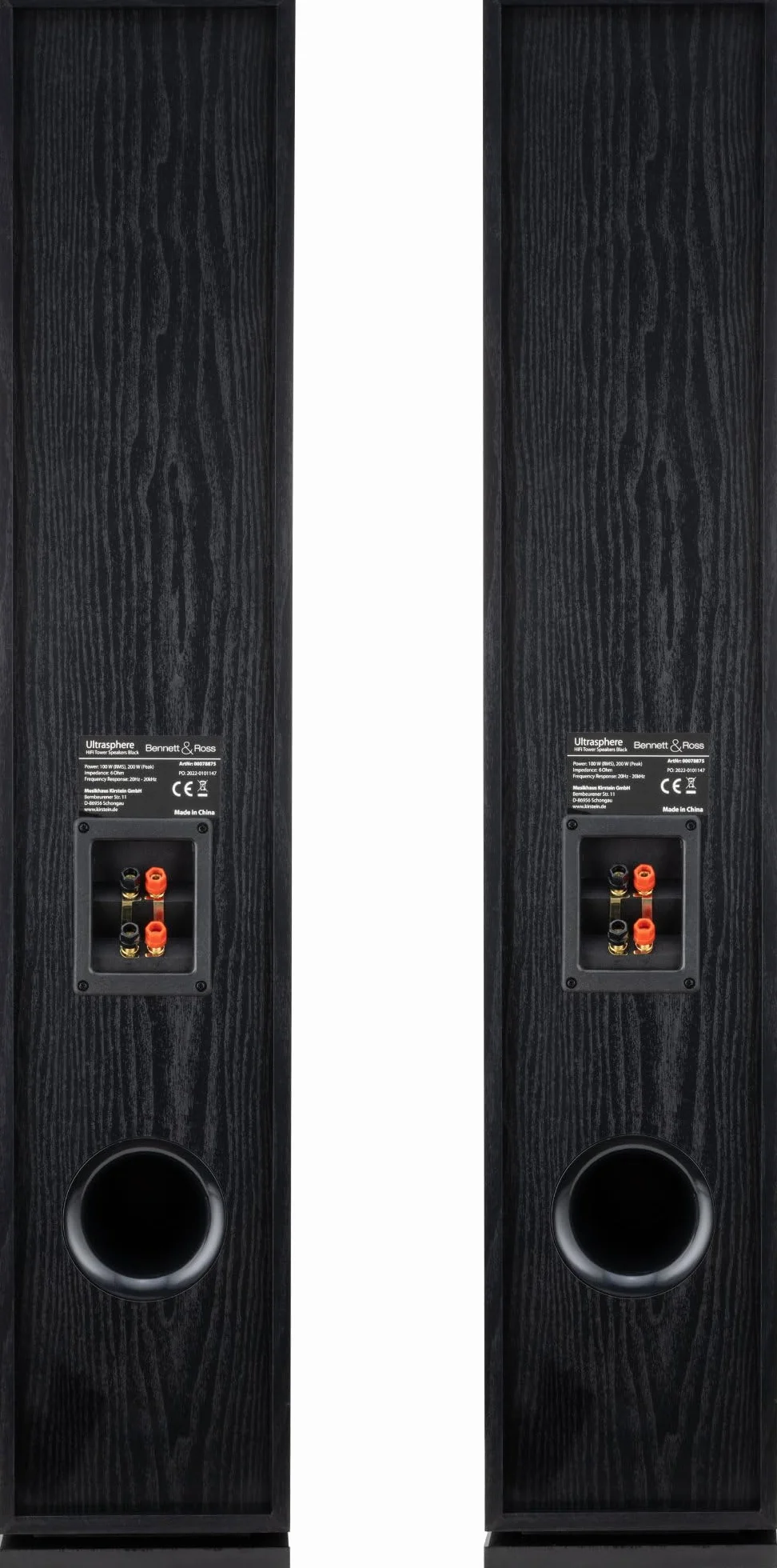 Bennett & Ross Ultrasphere Pareja De Altavoces HiFi De Pie De 3 Vías - 200W RMS - 2 x 6,5" Woofer - 6,5" Altavoz Medio - 1" Tweeter - Construcción Bassreflex - Acabado con Veta De Madera - Negro