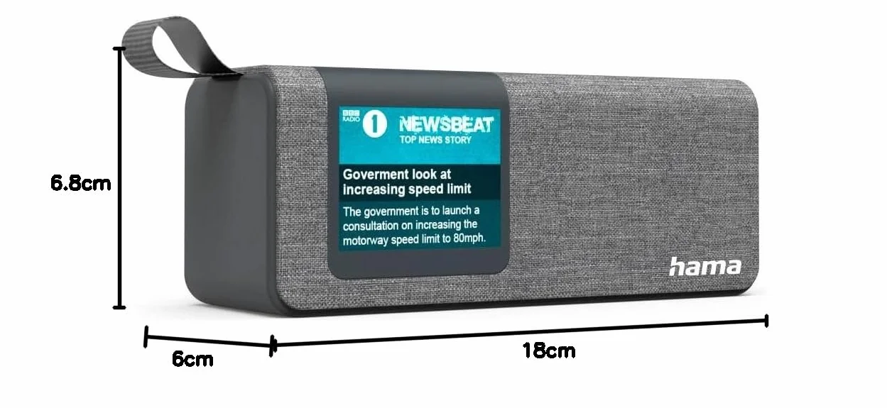 Hama DR200BT Radio Digital Portátil Dab+/FM + Bluetooth 5.0 + Batería Recargable 8 h + Pantalla TFT 2,4″ + Altavoz 5 W – Despertador Gris