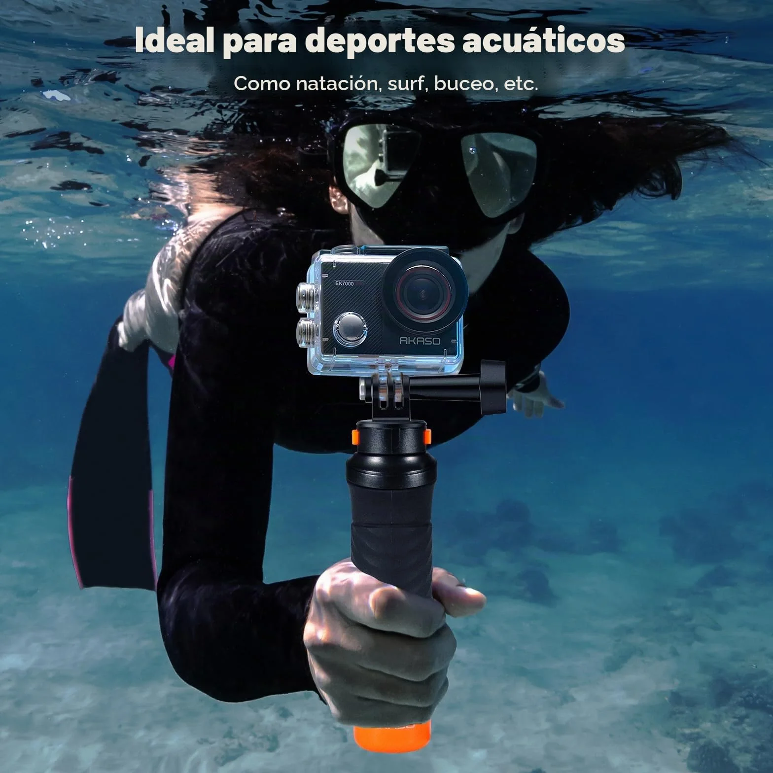 AKASO EK7000 Pro Cámara Deportiva 4K WiFi 20MP Cámara de Acción Sumergible con Empuñadura Flotante, 2 Baterías
