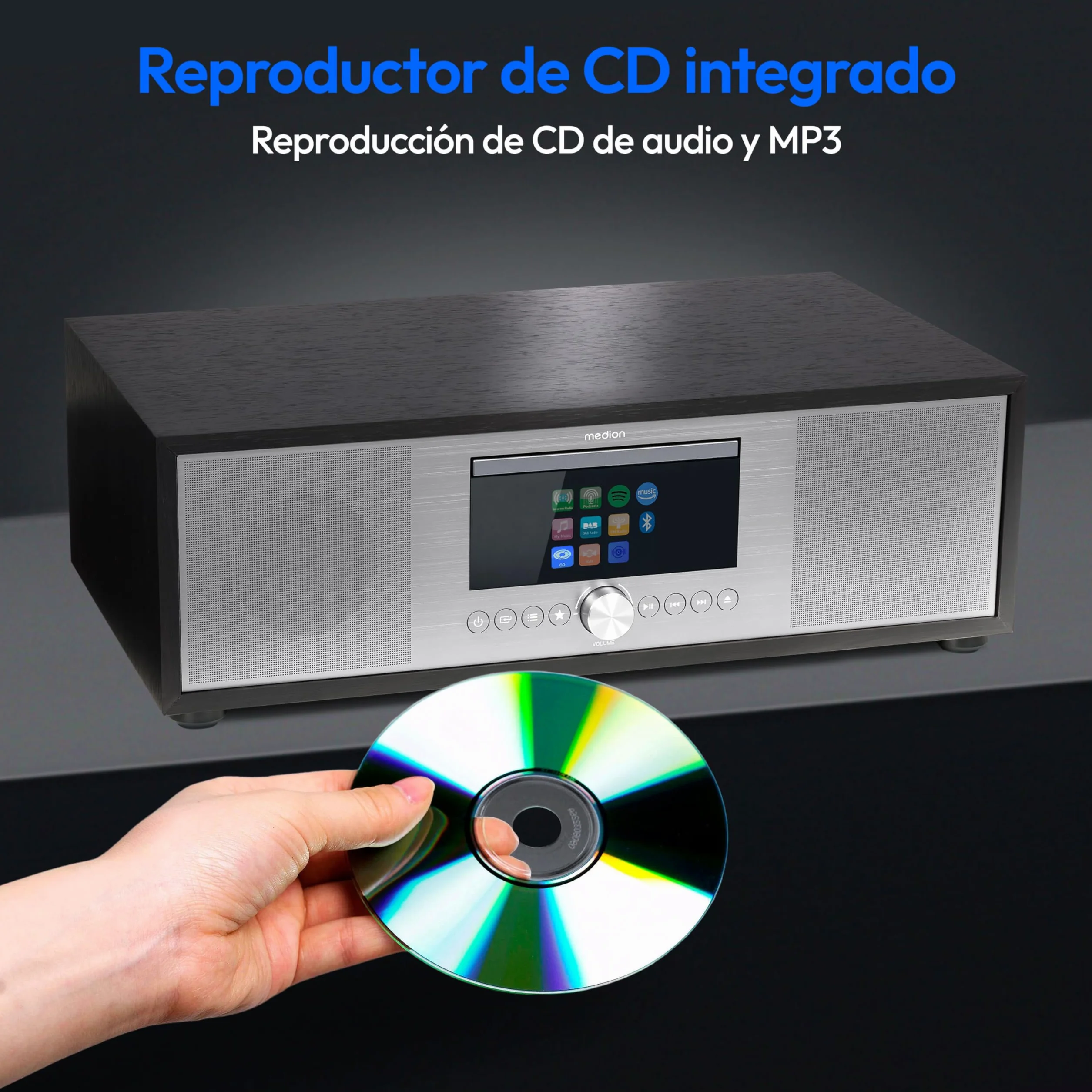 MEDION P66400 Sistema de Audio 2.1 All in One con Subwoofer Plata Radio Internet Dab+ CD MP3 Spotify
