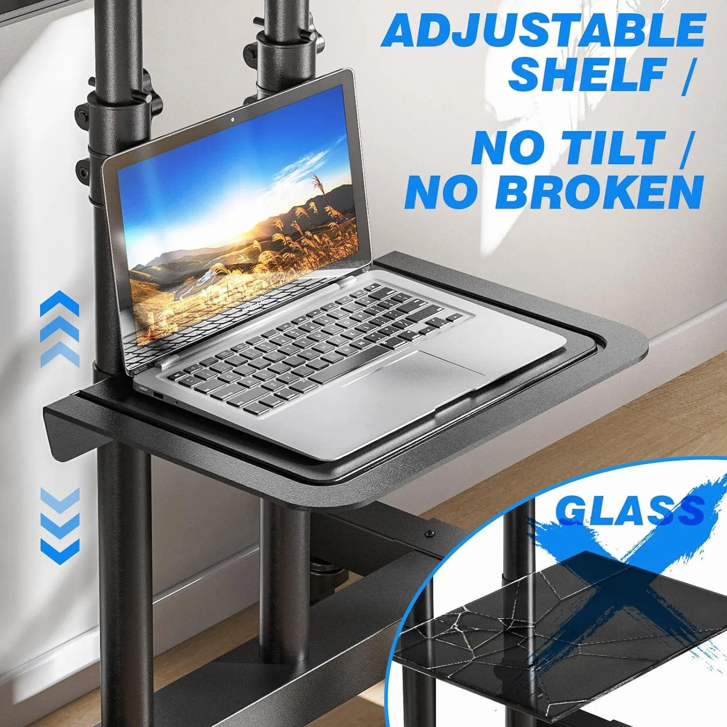 RFIVER Soporte TV Pie Ruedas para Television de 32 43 50 55 65 75 80 Pulgadas - Tele Televisor Soportes Pie Inclinable - Soporte TV Suelo Altura Ajustable Movil | MAX Vesa 600x400mm 50 KG