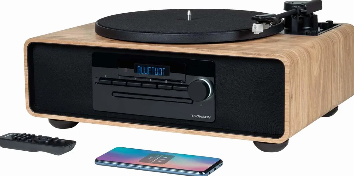 Thomson MIC300TT - Microcadena con Tocadiscos, estéreo, Bluetooth, Radio FM PLL, CD, MP3, USB, Ecualizador, Toma Auricular, AUX-IN, 60W, Mando a Distancia