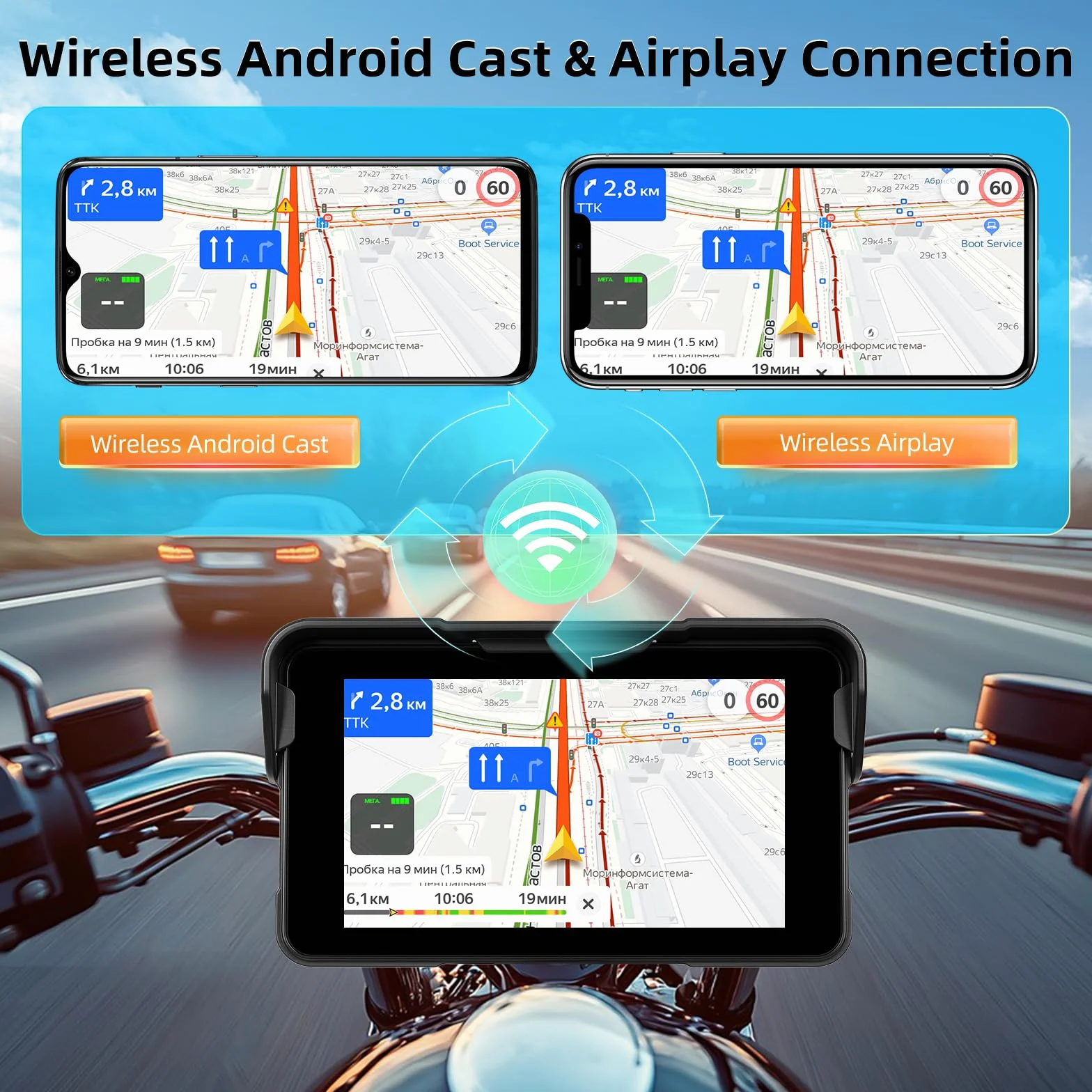 Pantalla Carplay Portátil para Motocicleta, Carplay Inalámbrico y Android Auto para Motocicleta, Pantalla Táctil Impermeable IP68 de 5" para Motocicleta, Compatible con GPS, Enlace Espejo, Bluetooth