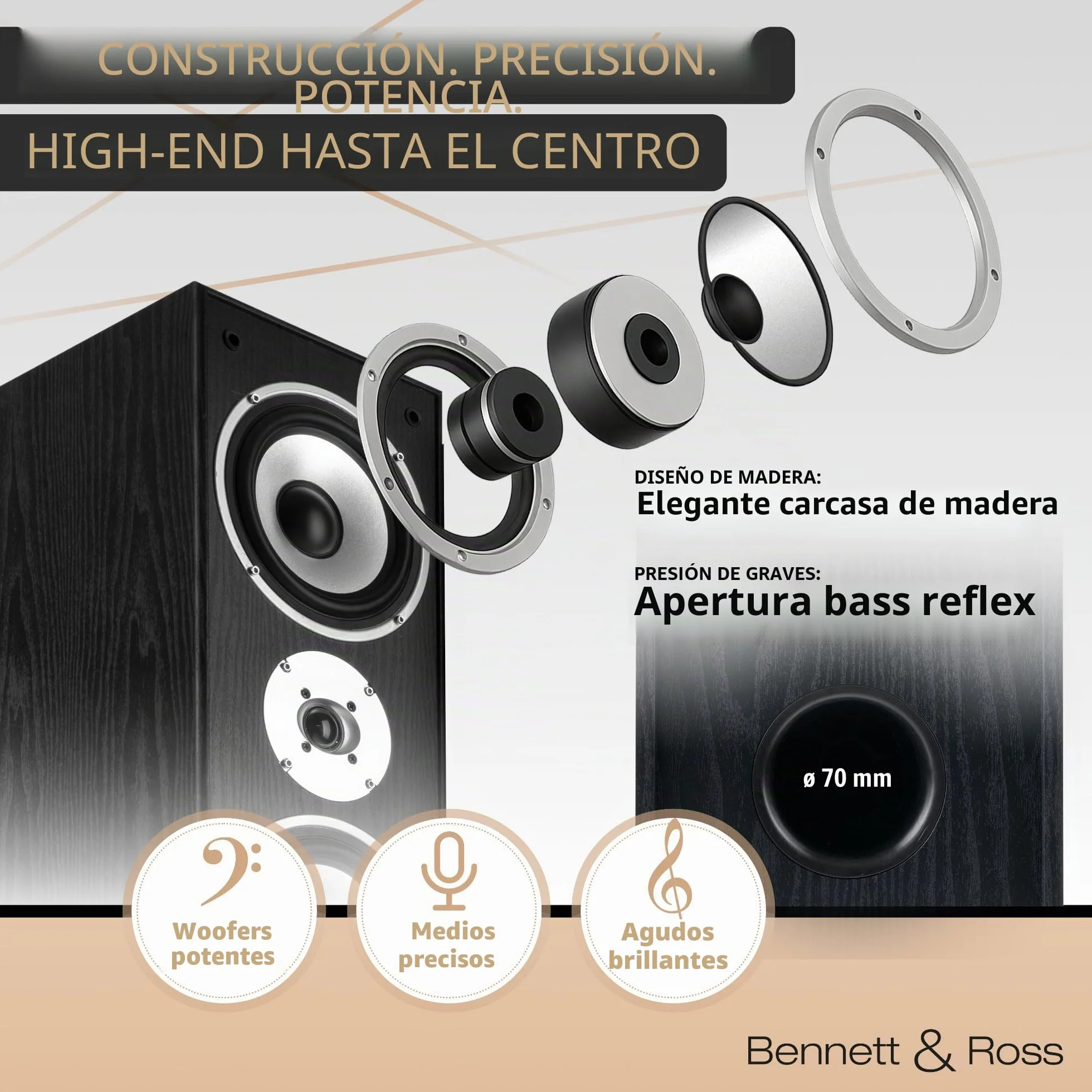 Bennett & Ross Radiant Altavoces de Suelo HiFi 3 vías Pareja 350W RMS Negro