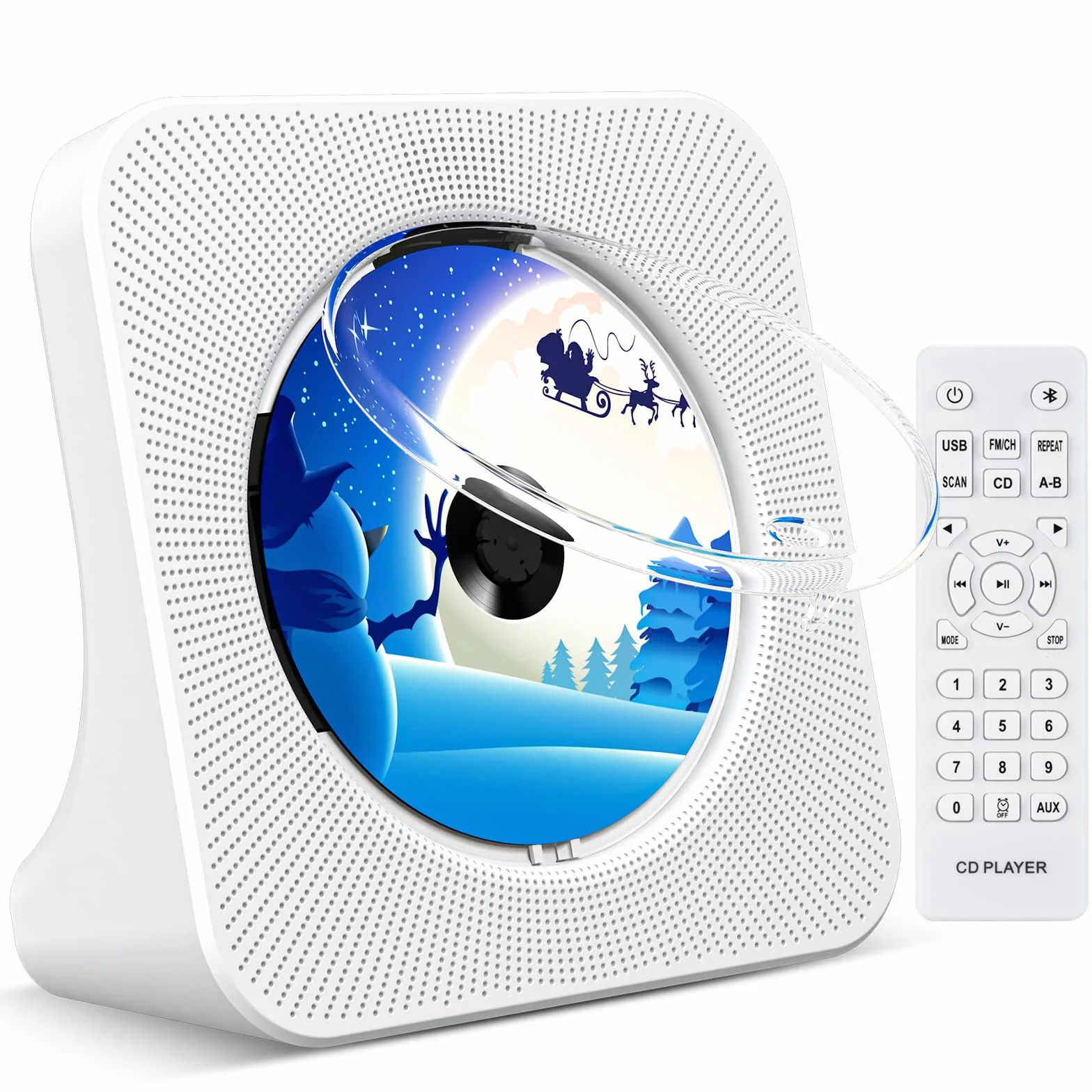 Reproductor de CD de sobremesa Reproductor CD con Altavoces Reproductores CD Bluetooth con Mando a Distancia Cubierta de Polvo Pantalla Radio Temporizador Puerto de USB AUX