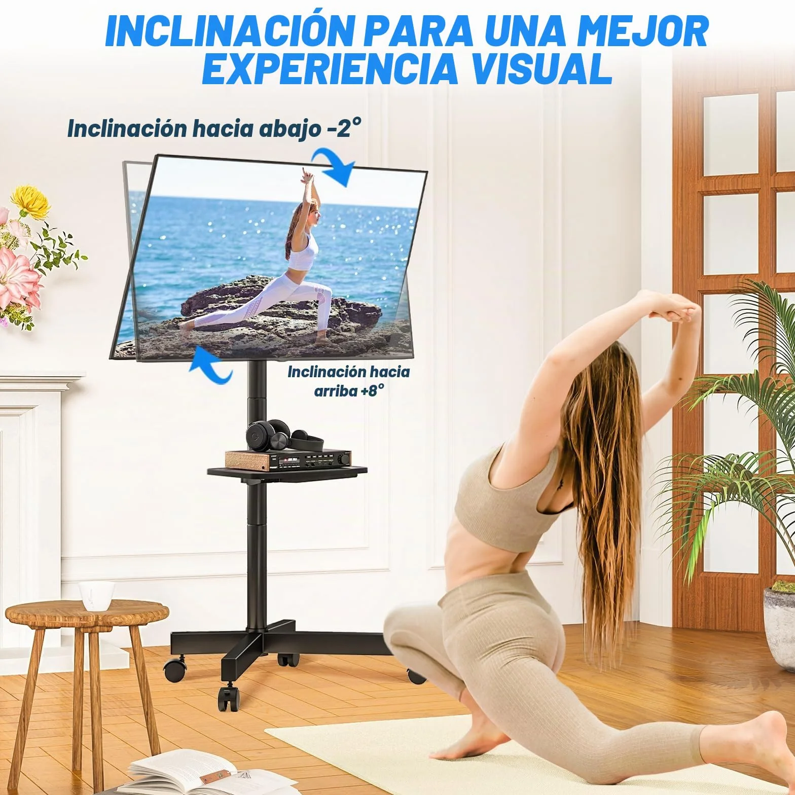 RFIVER Soporte TV Móvil con Ruedas para TV 27-60 Pulgadas, Inclinación +5/-2°, Altura Ajustable, VESA 400x400mm, 40 kg