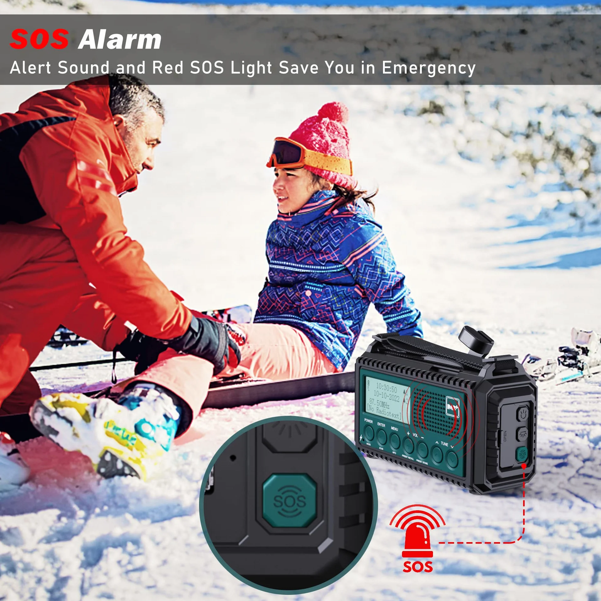 Radio de Manivela Dab+/Dab/FM con Batería Recargable 5000 mAh, Linterna y Carga USB, Alarma SOS