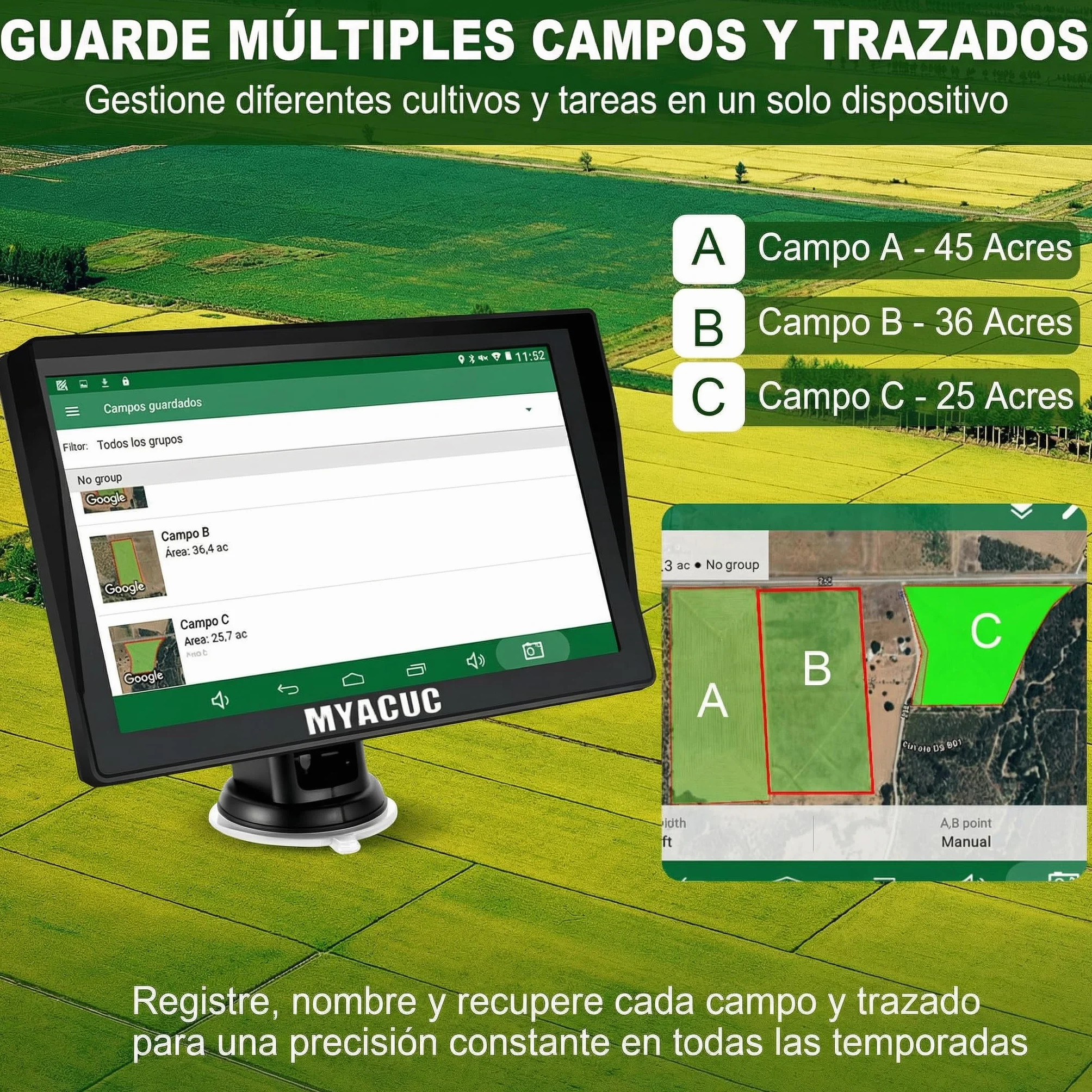 Navegador GPS para Tractor para Agricultura de Precisión, Navegador Agrícola GNSS con Pantalla Táctil de 9", Adecuado para Pulverización, Arado y Siembra, Posicionamiento Automático
