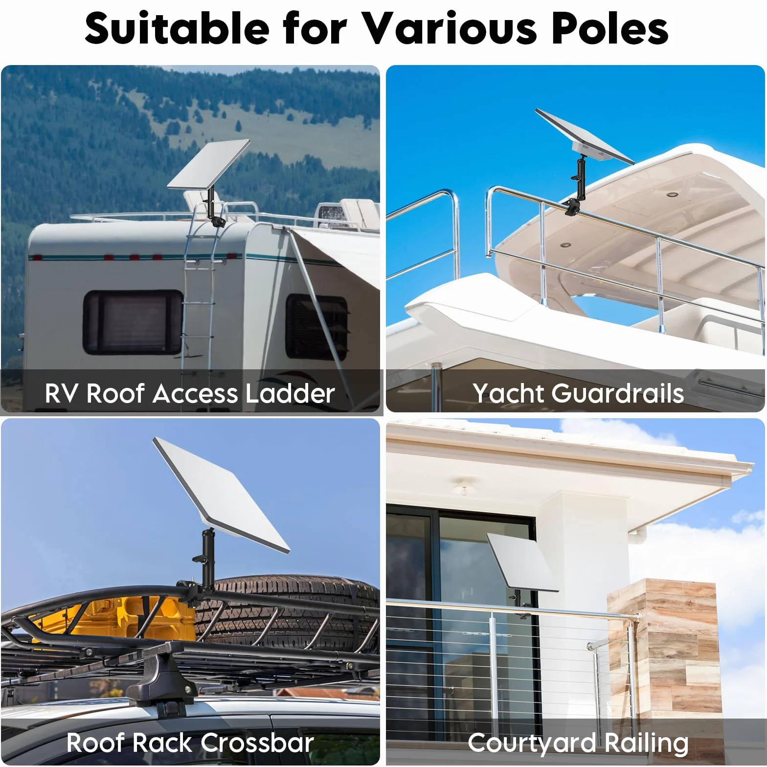 Starlink Mini Kit de Montaje Ajustable, Poste de Aluminio con Adaptador de Trípode y Abrazadera Regulable, Roscas 1/4"-20 y 3/8"-16 para RV, Cámper, Techo, Balcón, Yate, Antena Starlink Mini 2025