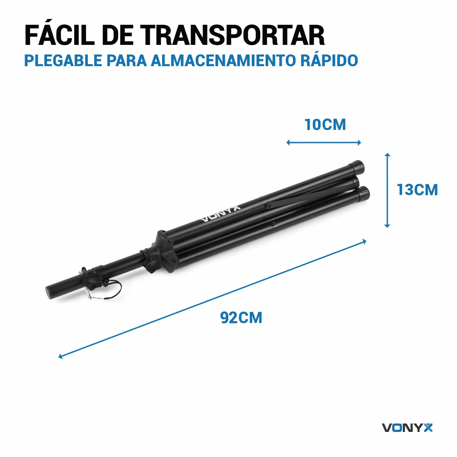 Vonyx LS01K Pareja de tripodes para altavoces, con funda de transporte, capacidad de carga máxima de 30 kg, pasador de fijación seguro, ideal altavoces con Vaso (tophat) de 35 mm, altura max 1,75m.