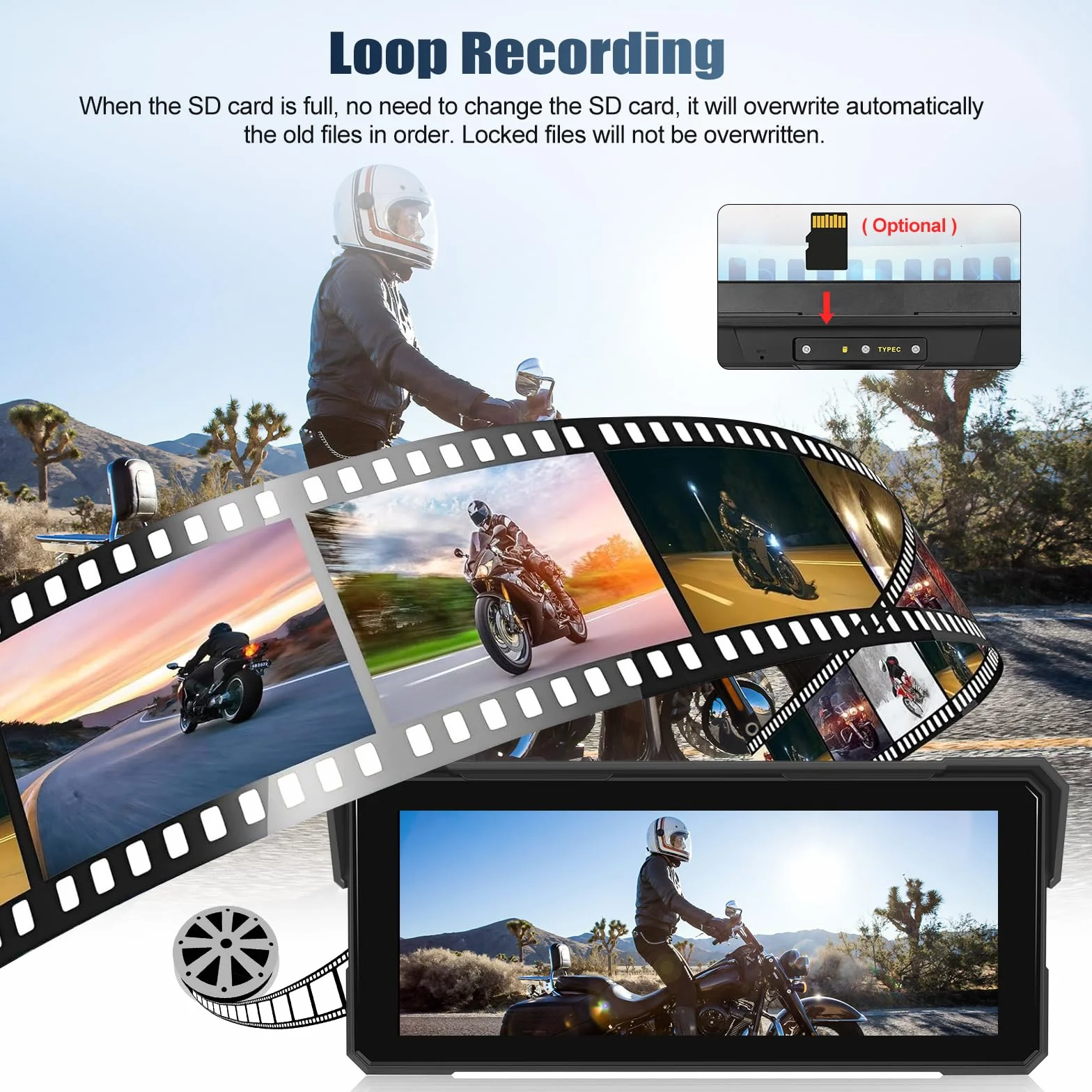 CAMECHO Motorrad CarPlay mit Dual-Kameras, 8.1 zoll HD Touchscreen für Moto mit Wireless CarPlay & Android Auto IPS 68 Bildschirm, Unterstützung Bluetooth, GPS, EQ, Helligkeitseinstellung