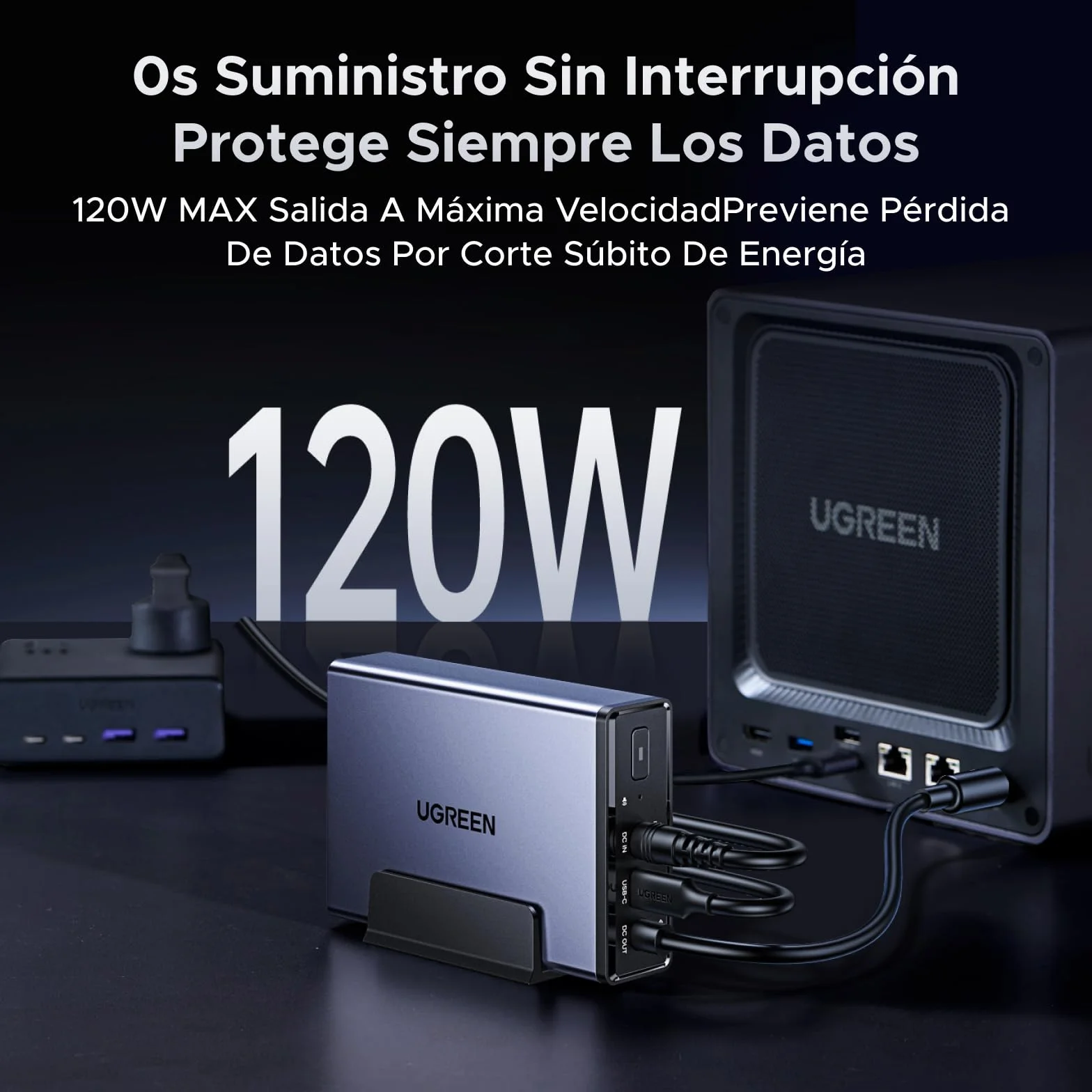 UGREEN NAS UPS, Respaldo de batería CD 120W, Protector contra sobretensiones, 12000mAh, Compatible Exclusivamente con NAS DXP2800/2800GT/4800Pro/4800Plus, DH2300/4300 Plus,DXP480TPlus