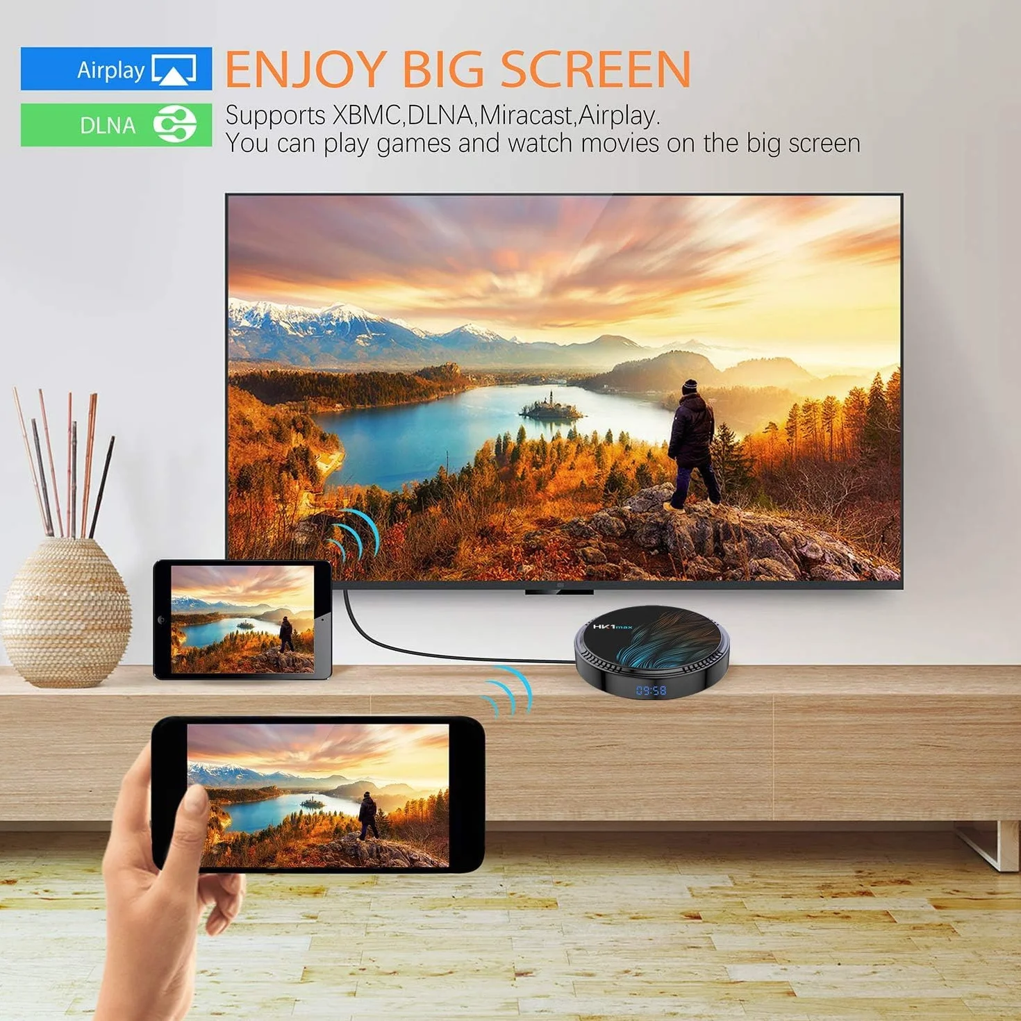 HK1 MAX Android 12.0 TV Box 2GB RAM 16GB ROM Quad Core 64bit Cortex-A53 Dual Wi-Fi BT4.0 4K HDR