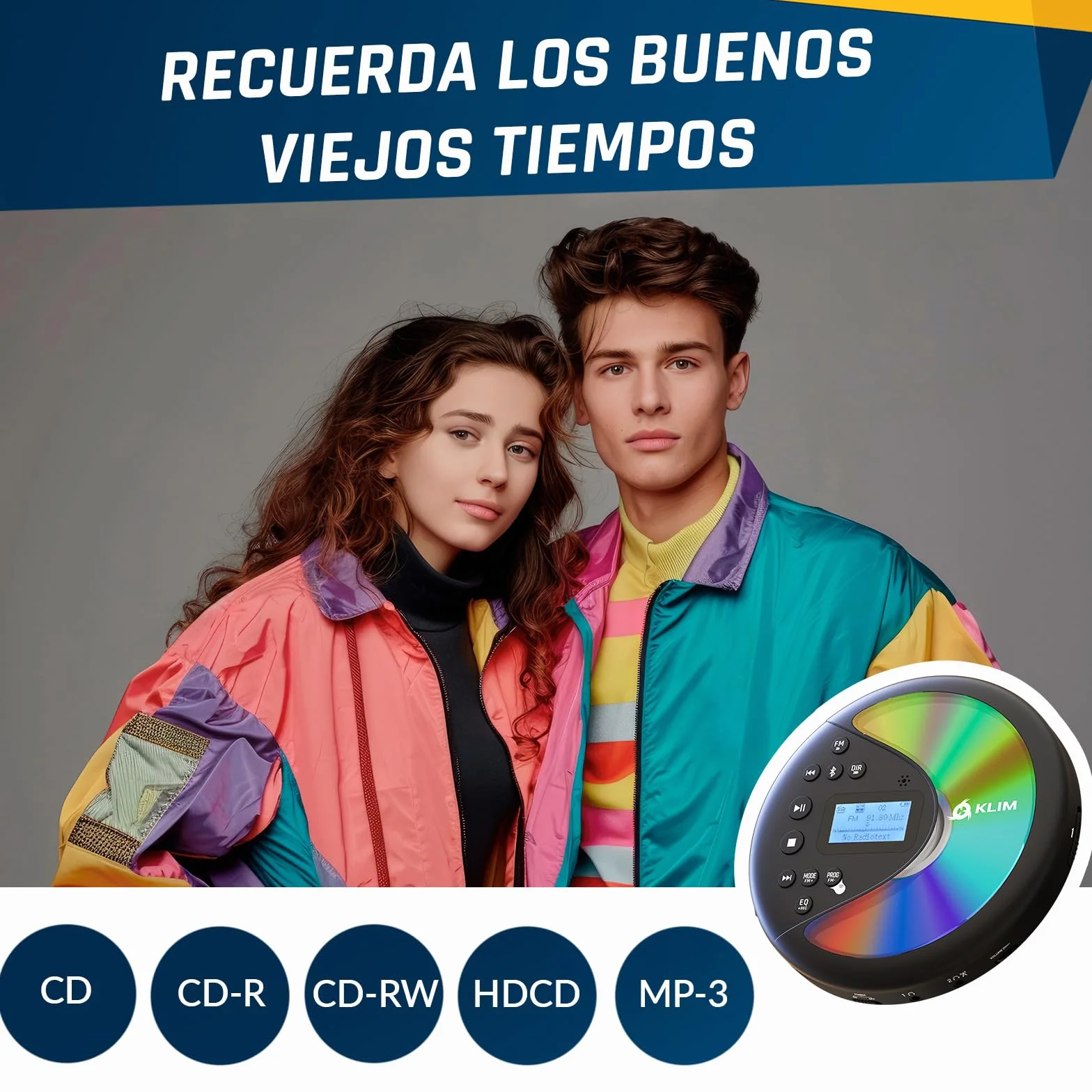 KLIM Discover con Auriculares - Reproductor de CD Portátil - Discman con batería de Larga duración - Radio FM Portátil Compatible MP3, SD Card, Bluetooth - Ideal para Coches