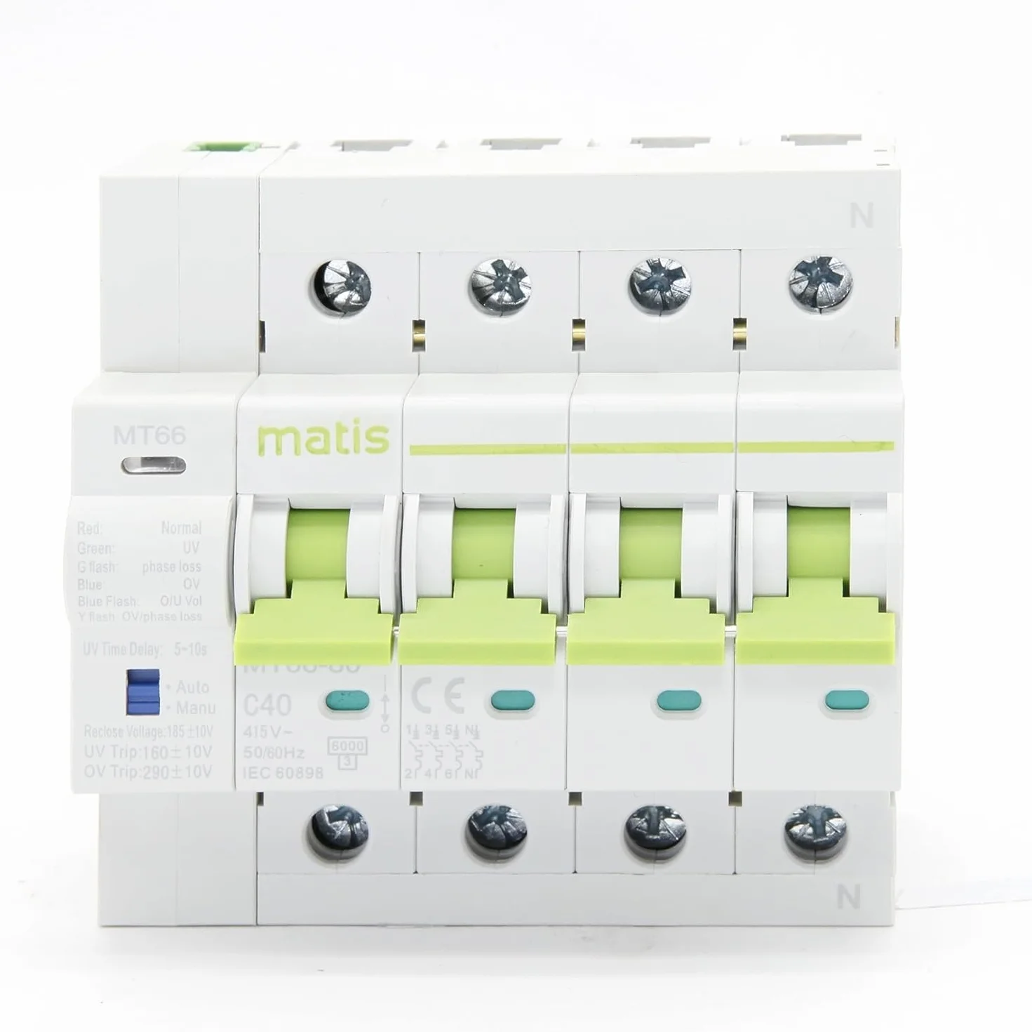 CABLEPELADO Protección combinada IGA + permanente con reconexión, Protector de sobretensiones rearmable avanzado con retardo a la desconexion y reconexión, apto para vehículo eléctrico, 6KA 4P 32 A