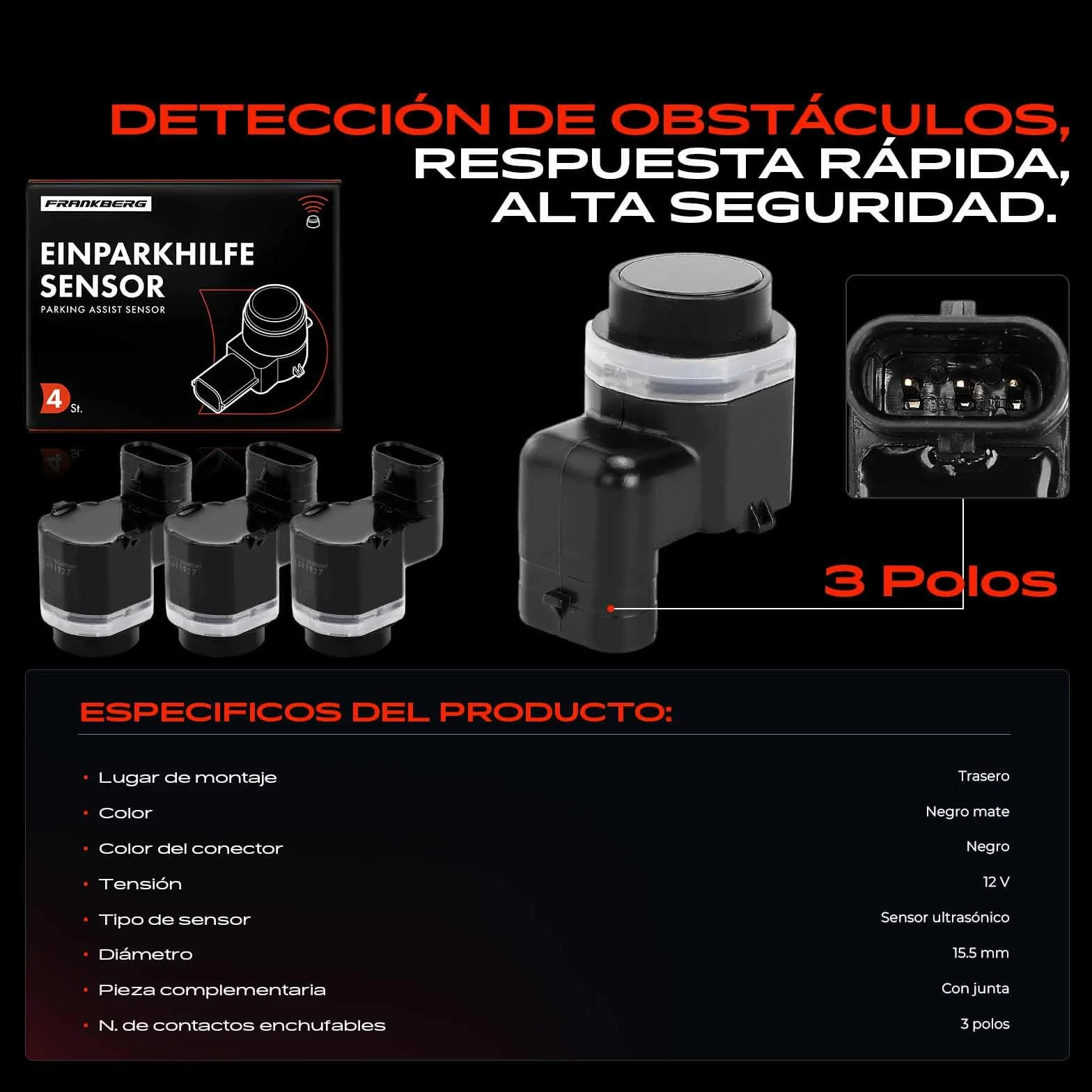 Frankberg 4x Sensor de aparcamiento PDC Compatible con Golf VI 5K1 Golf VII 5G1 BE1 BE2 BQ1 Golf VI Variante AJ5 A4 Avant 8K5 T.i.g.u.a.n 5N Replace# 4H0919275A