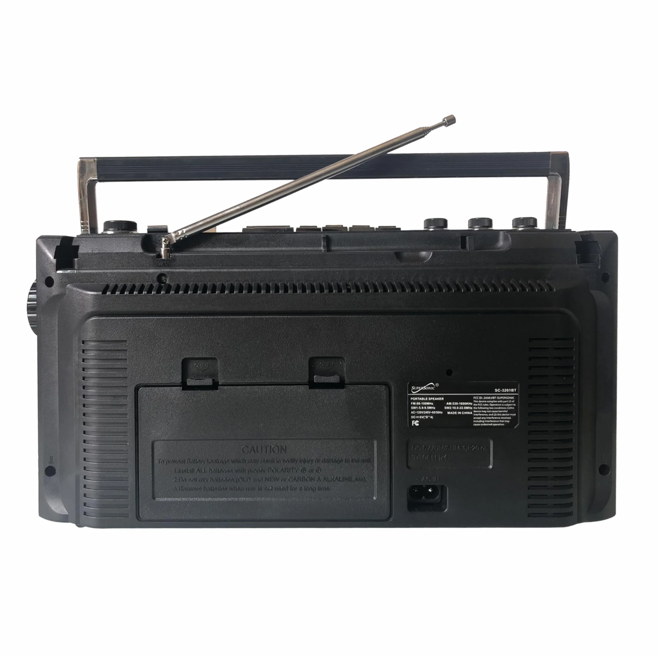 Supersonic SC-3201BT - Radio de 4 Bandas y Reproductor de Casete Boombox, Altavoz Bluetooth, Radio Am/FM/SW con reproducción de MP3, USB y Tarjeta SD, Ecualizador de 3 Bandas y Conector para