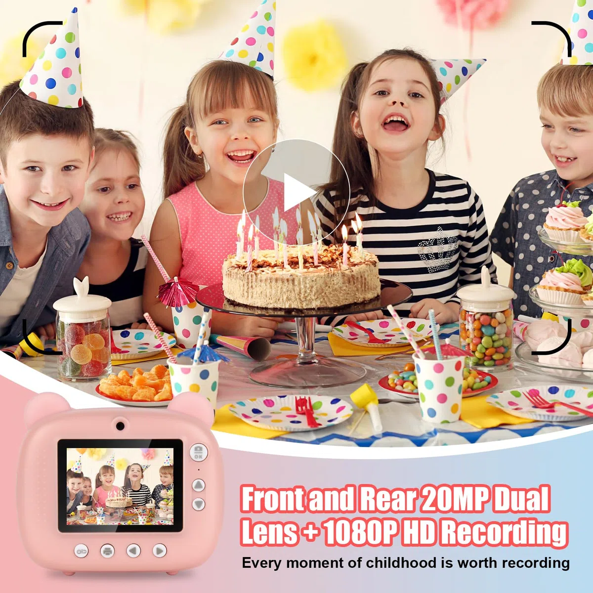 Cámara de fotos infantil, 1080p, cámara instantánea infantil, con tarjeta de 32 GB, papel fotográfico, 3 – 12 años, Navidad, cumpleaños, regalo para niñas y niños (rosa)