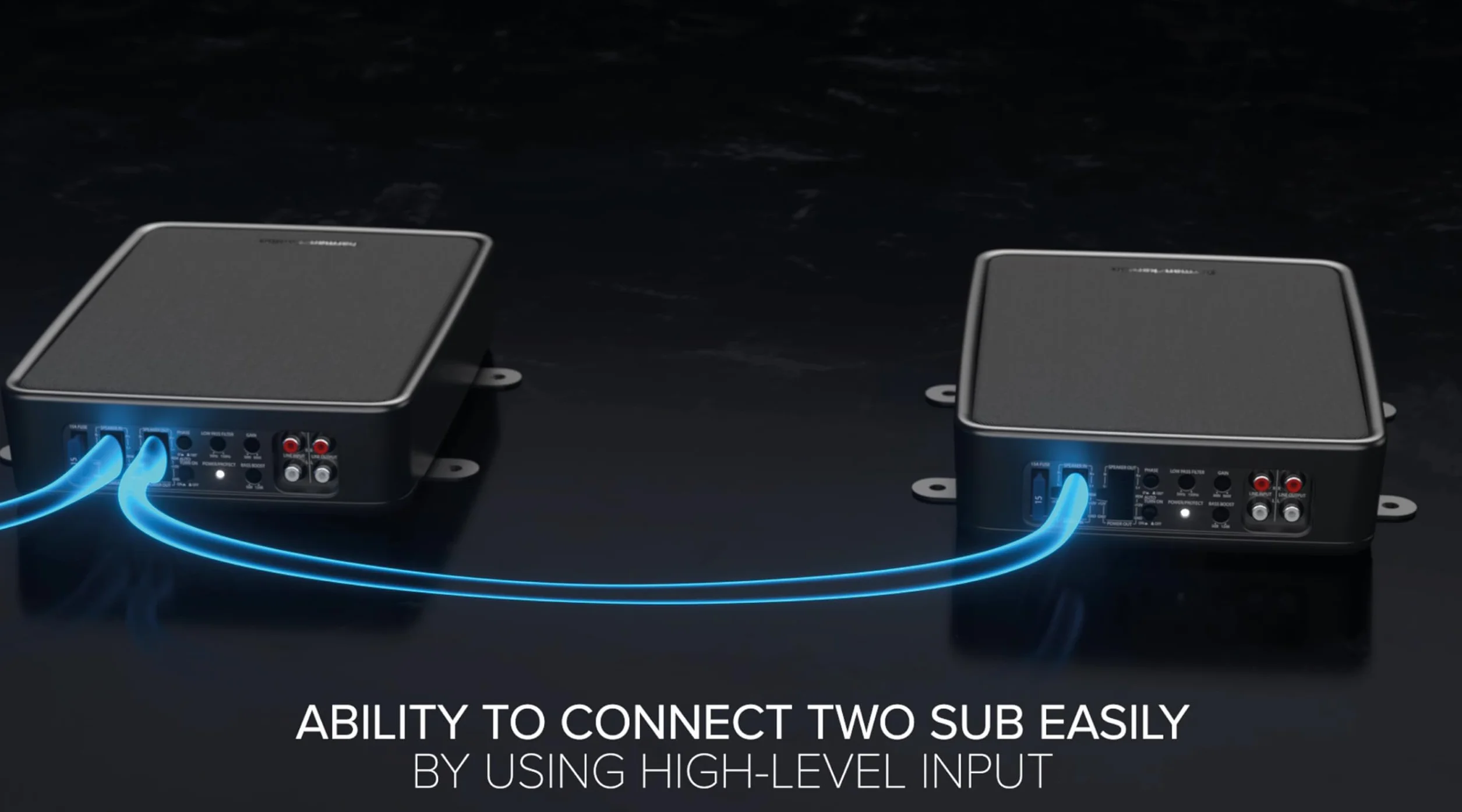 Harman Kardon Feel 700 Subwoofer Activo Coche 165mm (6.5") 250W - Bajo Asiento Ultraplano Aluminio - Amplificador Clase D Graves Profundos - Conexión en Serie - Negro