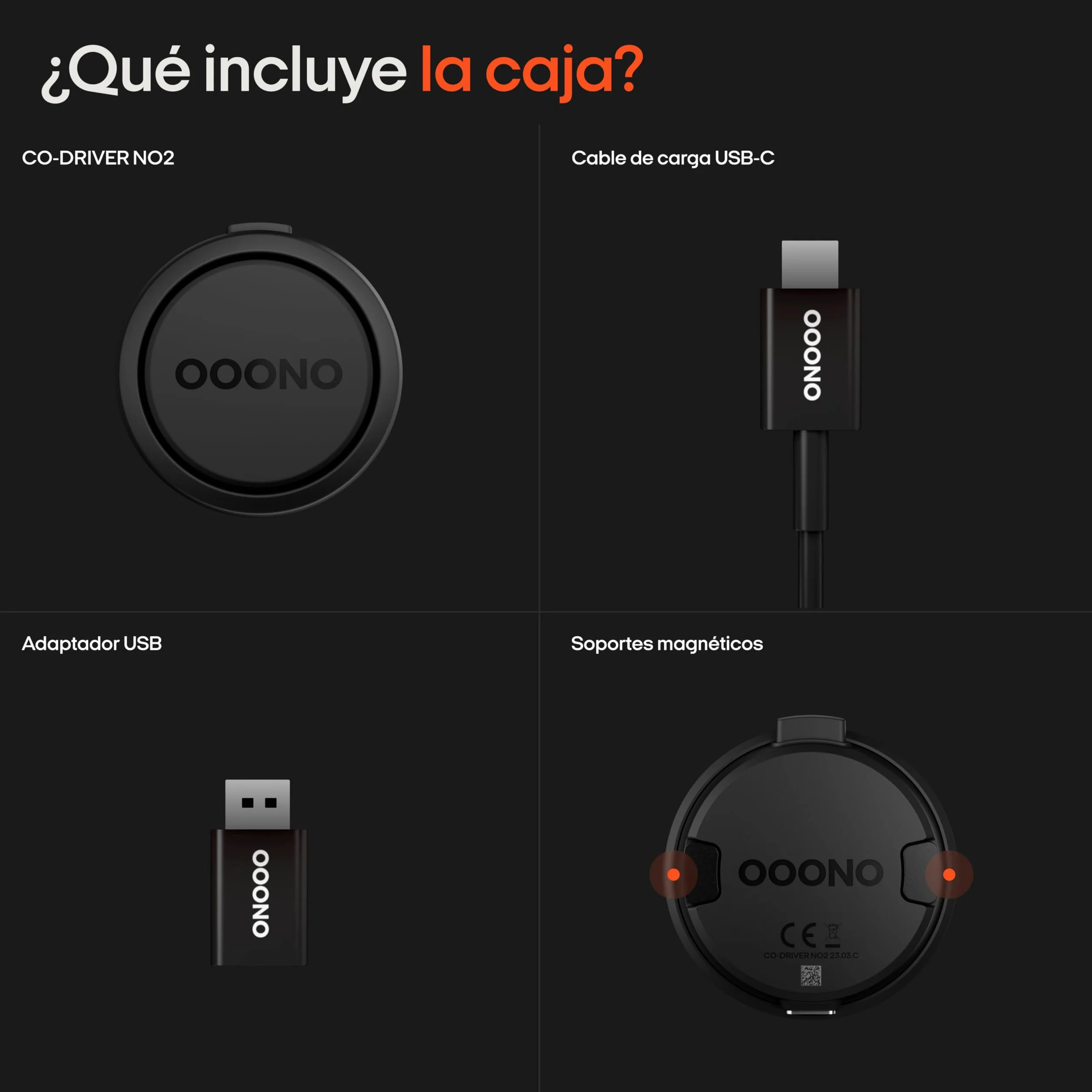 OOONO Co-Driver 2 Alertas de radares y peligros en Tiempo Real Recargable USB-C Compatible con Apple CarPlay y Android Auto
