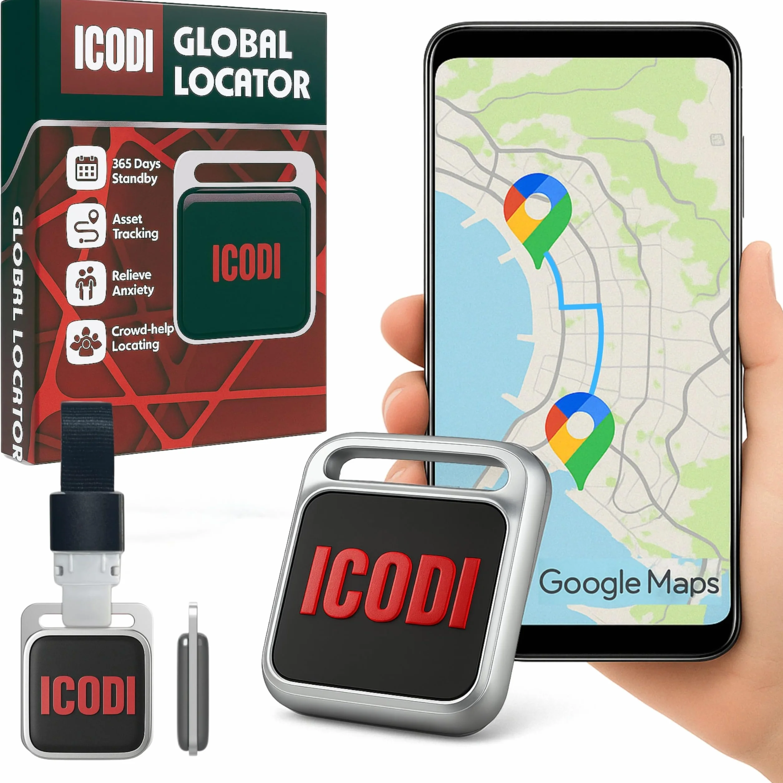 ICODI Rastreador Bluetooth Localizador Global Coche sin Tarjeta SIM sin Límite Distancia sin Suscripción Google Maps Integrado Android iOS 1 Año Batería Moto Niños Ancianos Objetos
