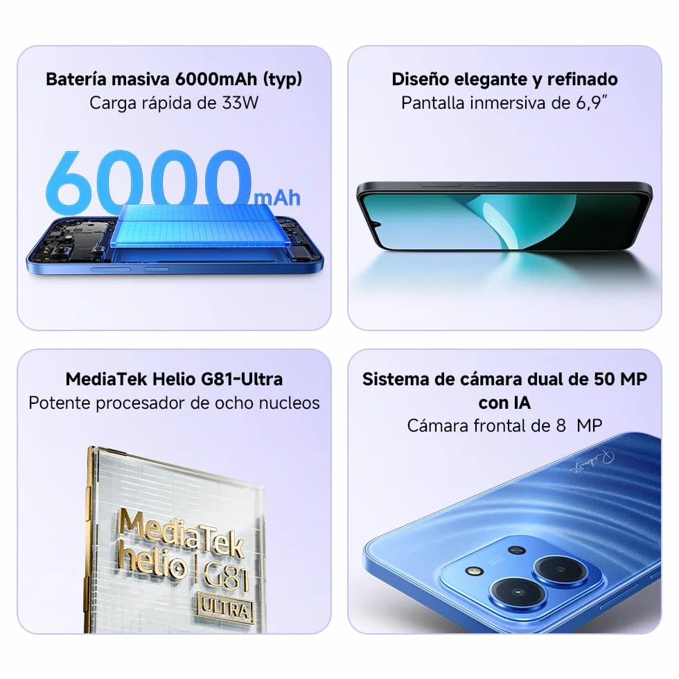 XIAOMI Redmi 15C - Smartphone de 4+128GB, Cámara Dual con IA de 50 MP, Pantalla inmersiva de 6,9" 120 Hz, Potente procesador octacore, Carga rápida de 33W, Cargador no Incluido, Negro (Versión ES)