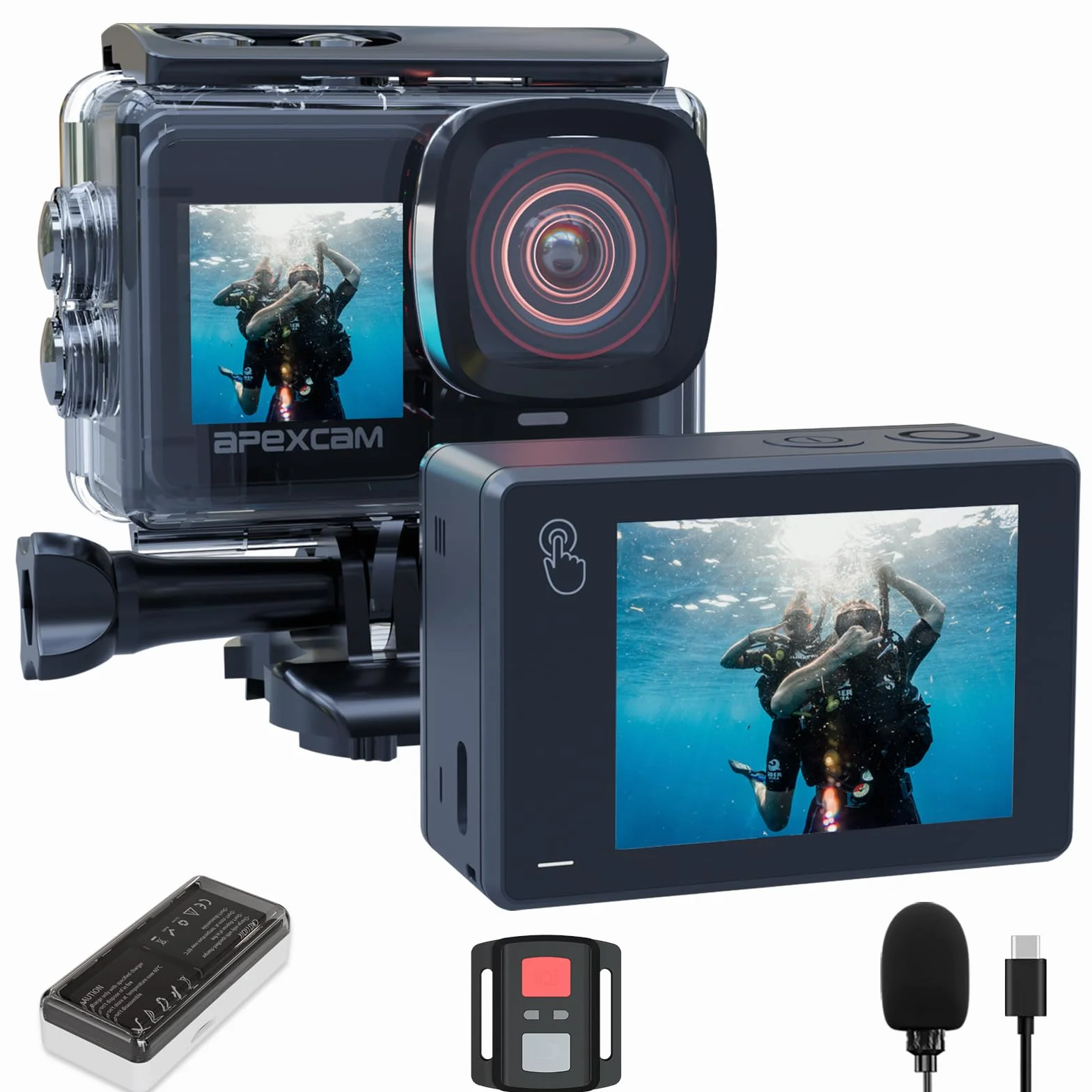 Apexcam X80pro Cámara De Acción 4K60FPS 48MP Ultra HD WiFi Impermeable 40m Doble Pantalla EIS Control Remoto 2x1350mAh