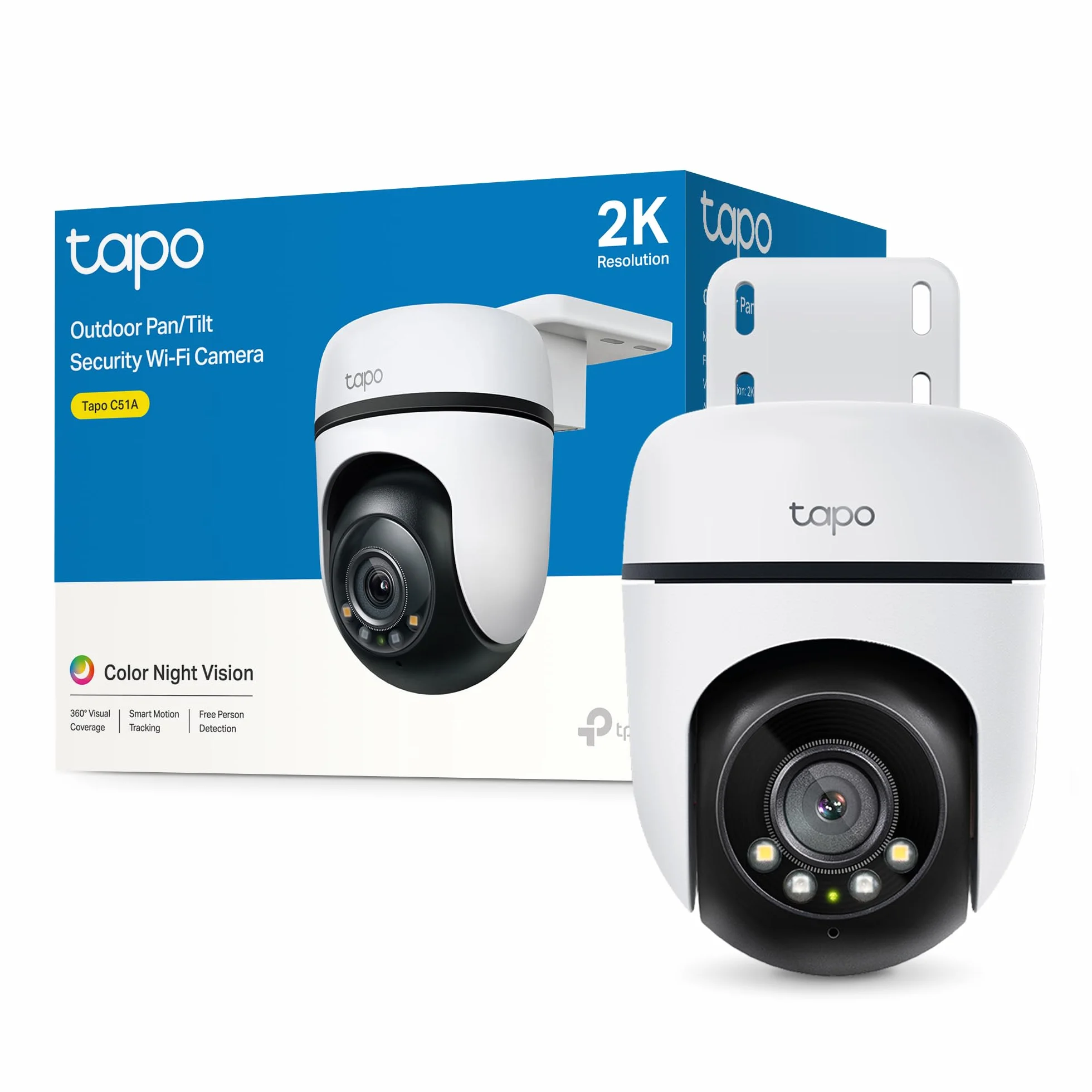 Tapo C51A Cámara de vigilancia Wi-Fi Exteriores 360° Visión Nocturna Color 2K 3MP Detección Personas IA Seguimiento Movimiento IP65