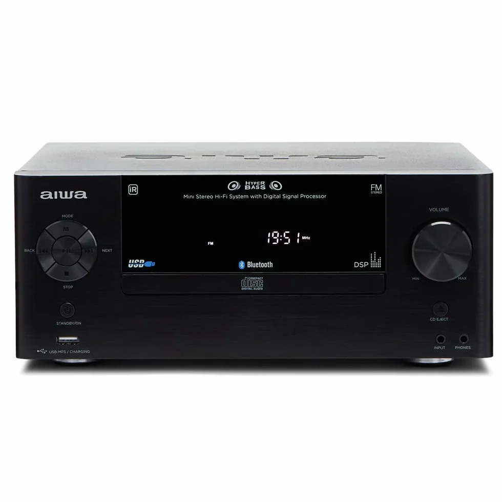 Aiwa MSBTU-500 - Microcadena con Mando a Distancia, (Hi- Fi, Bluetooth, Equipo De Sonido, CD, USB-Carga, MP3, Radio FM, 50W (RMS),Diseño Compacto, Ecualizador)-Color Negro