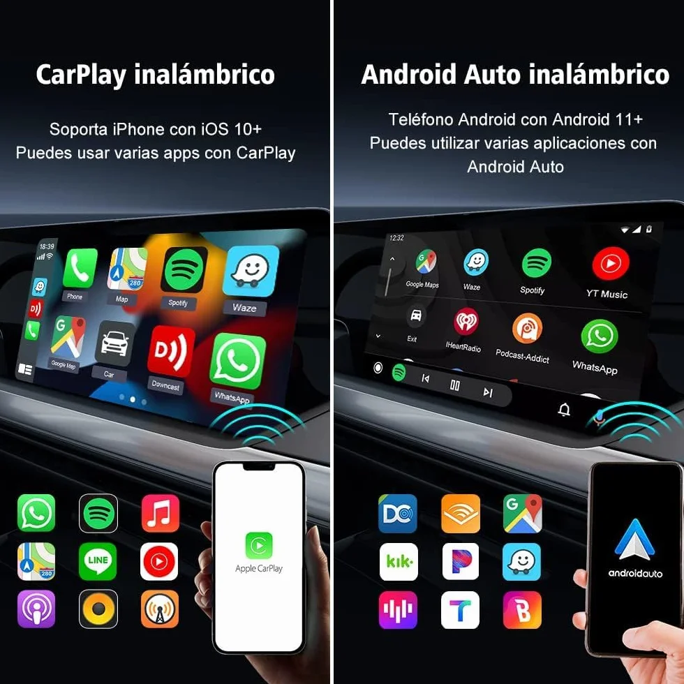 Carlinkit 5.0 CarPlay inalambrico y Android Auto inalambrico,2026 Upgrade CarPlay Android Auto Wireless Adaptador,For para Coches equipados con CarPlay y Androidauto(año de fabricación: 2016 a 2026)