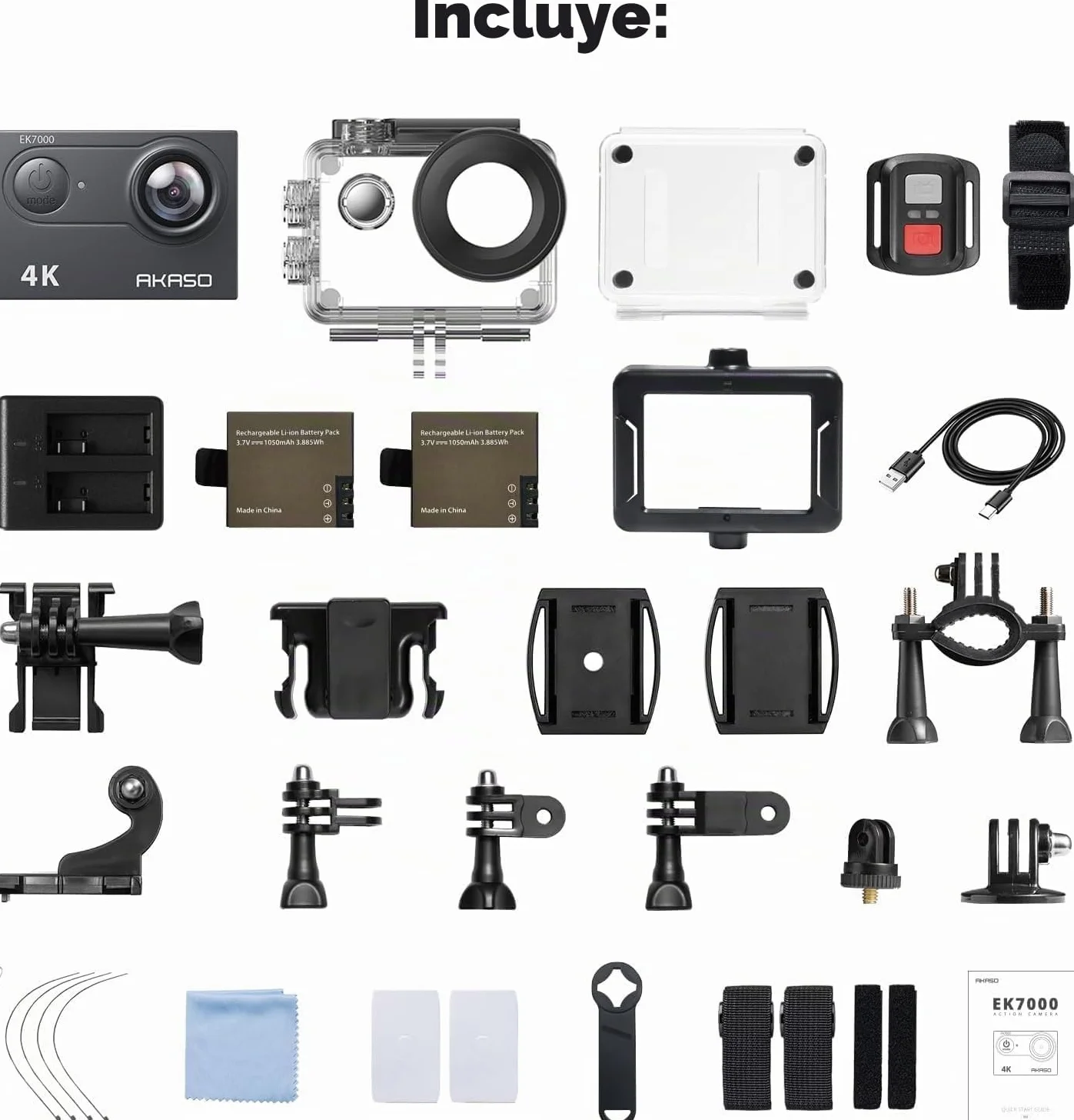 AKASO Cámara Deportiva 4K 30FPS 20MP WiFi Acción Gran Ángulo 170° Control Remoto 2.4G Sumergible 30M EK7000