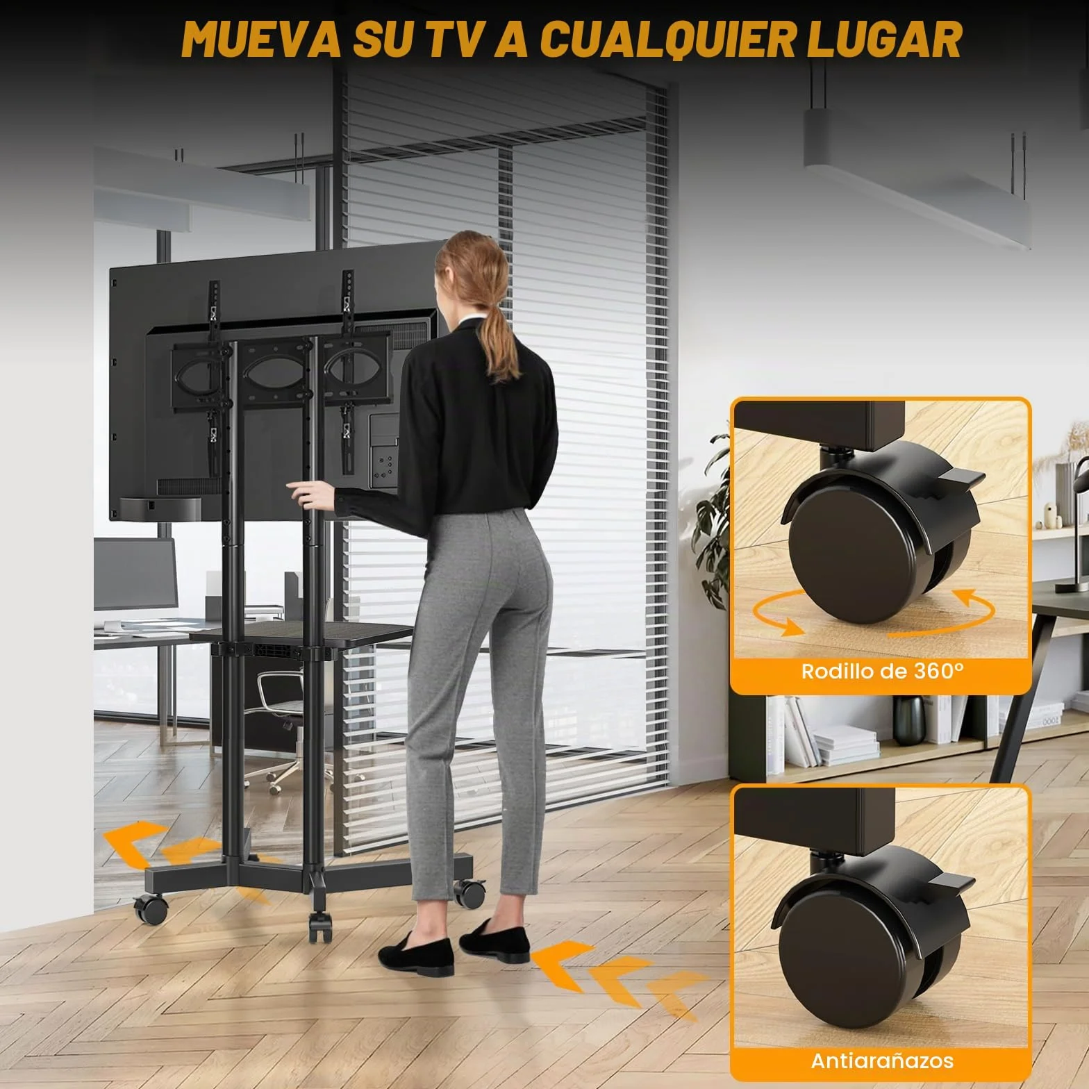 Soporte TV Pie Ruedas para Televisiones de 32-75 Pulgadas Plasma/LCD/LED, Altura Ajustable, VESA 400x400mm, 40 kg