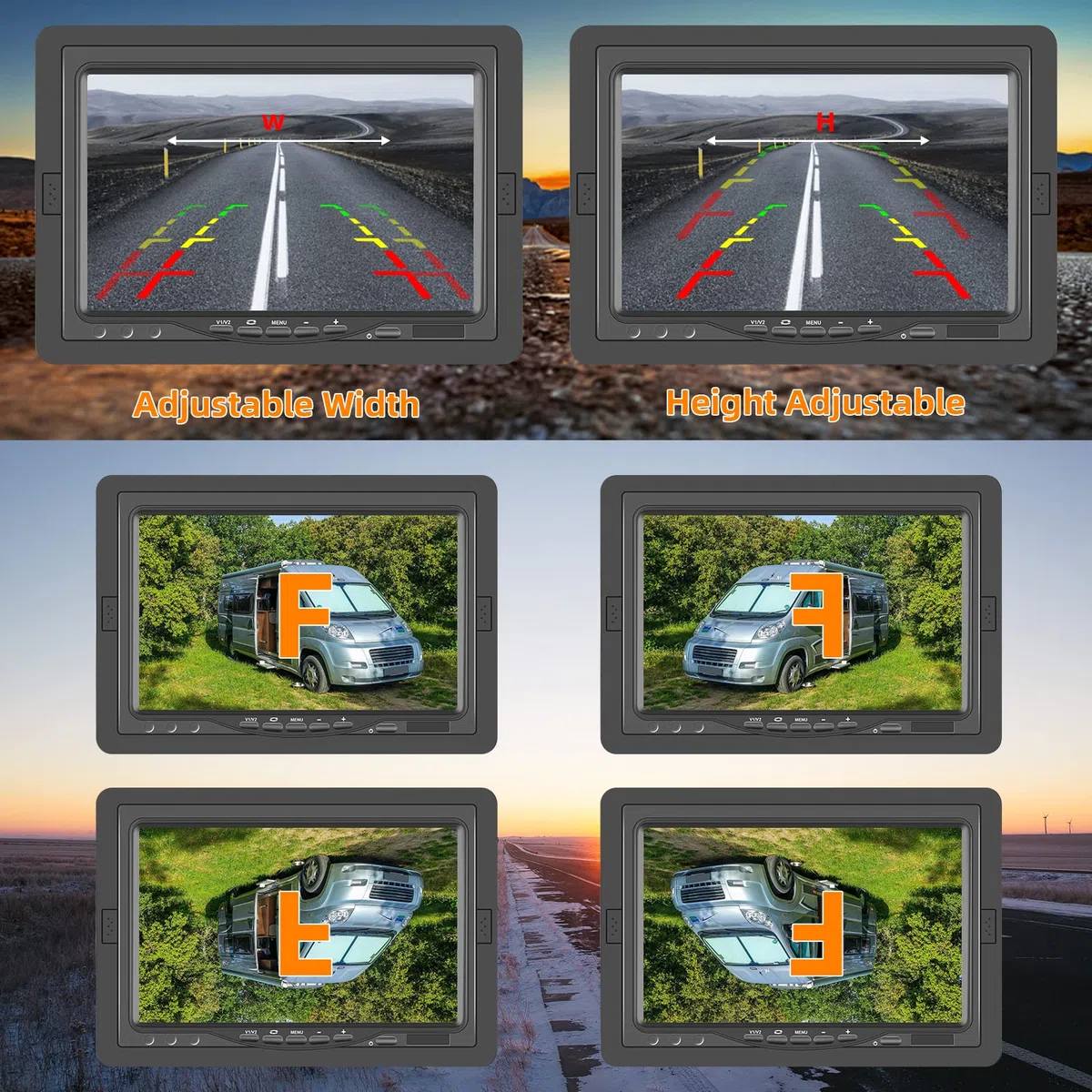Hodozzy Cámara de Marcha Atrás con Monitor IPS de 7" y Cámara AHD, Impermeable IP68, Camara de Visión Trasera con Visión Nocturna Infrarrojos, 15 m Cable 4 Pines para Camión/Remolque/Bus(9-36 V)