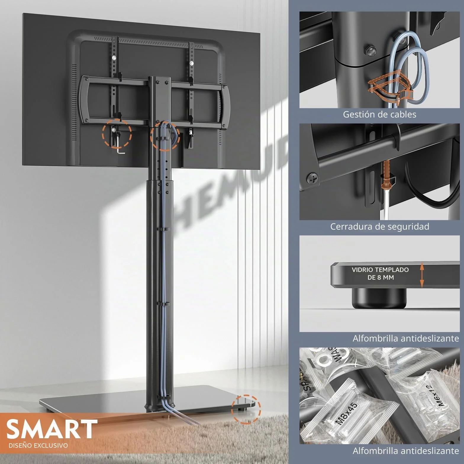 Soporte TV Pie Suelo Giratorio 80° Altura Ajustable para TV LCD LED OLED 27-65 Pulgadas VESA 400x400 mm