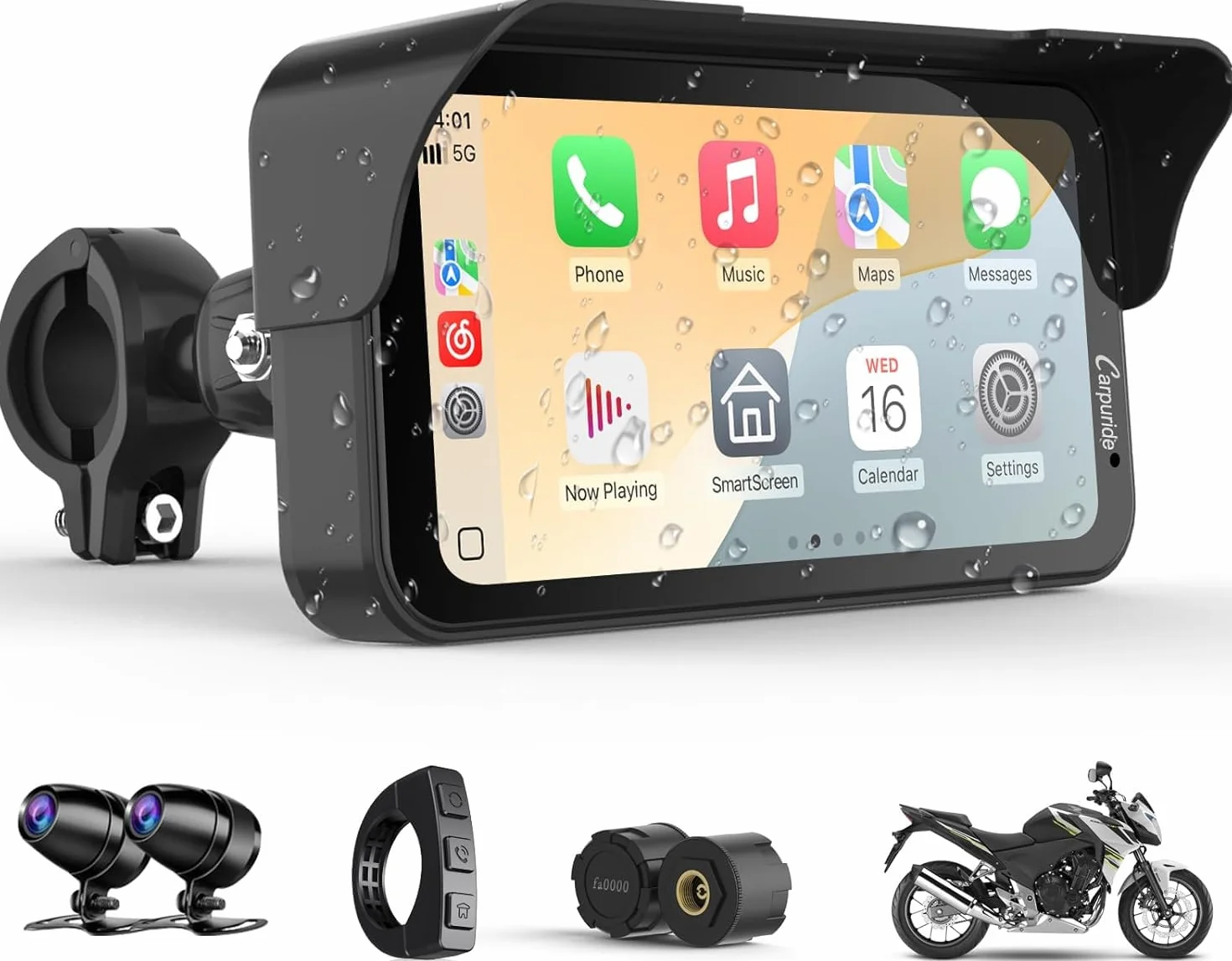 Carpuride Pantalla GPS de motocicleta CarPlay de 6.3 pulgadas sin cables CarPlay y Android Auto para Moto, con cámara doble y TPMS, control remoto, impermeable IP67, BT Audio, grabación en bucle