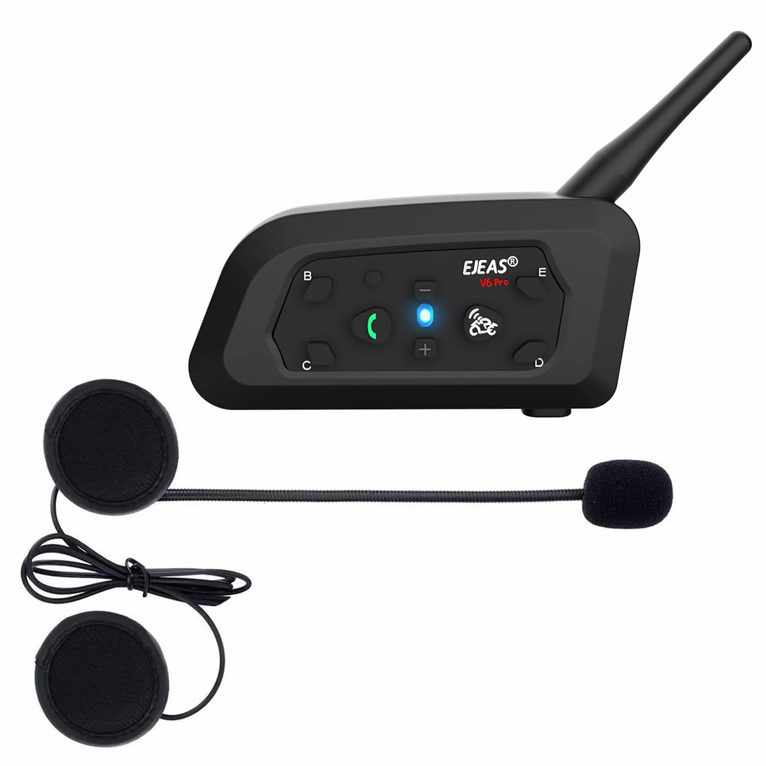 Ejeas V6 Pro Intercomunicador Bluetooth para Motocicletas, Gama Comunicación Intercom de 1200m, intercomunicador Casco Moto, Impermeabilidad, Intercomunicacion Entre 6 Motociclistas