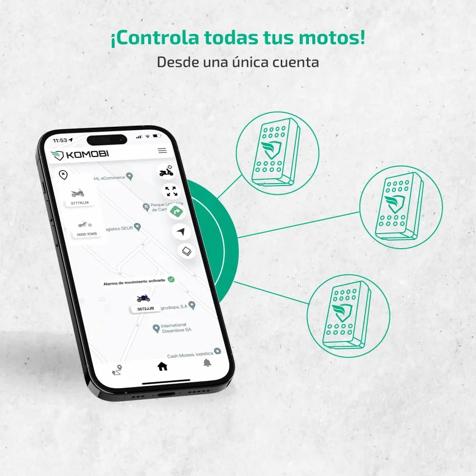 KOMOBI Pro MAX Localizador GPS para Moto con Alarma Antirrobo, Seguimiento en Tiempo Real, Detección de Accidentes y Aviso al Móvil. 3 años de suscripción