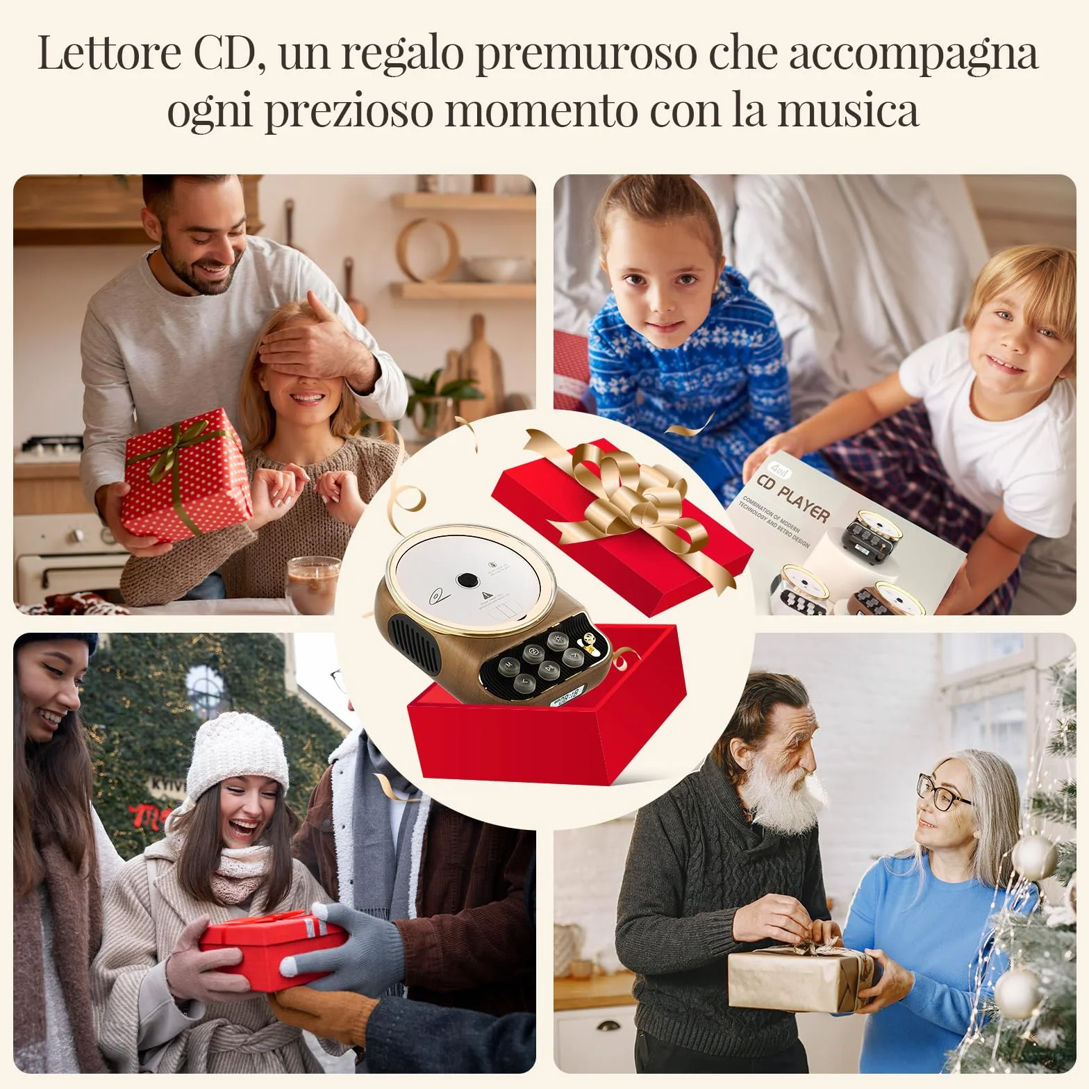 Reproductor de CD con Bluetooth 5.3, Altavoces, Radio FM, Control Remoto, Madera