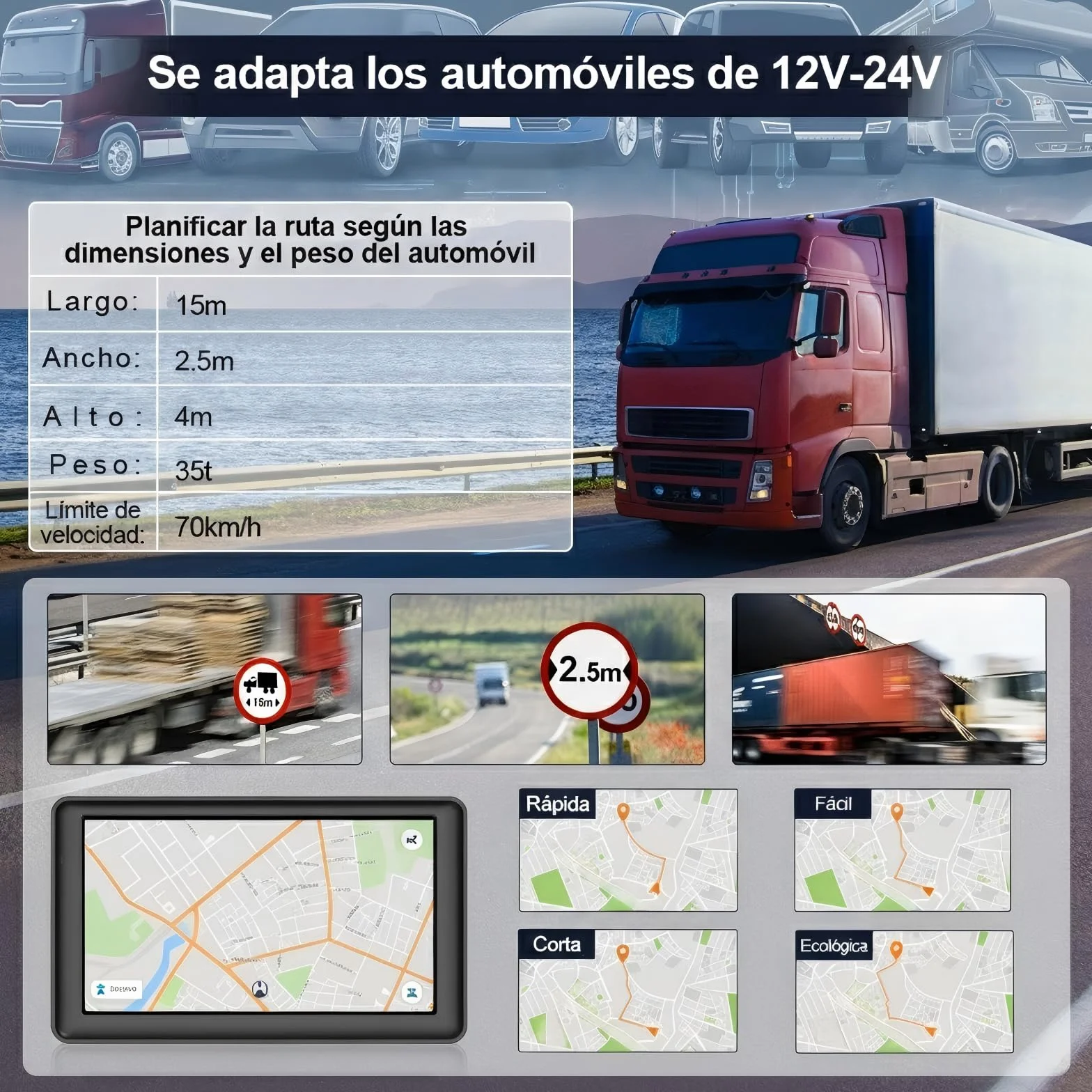 Navegador GPS Bluetooth 7 Pulgadas para Camiones y Coches con Mapas Europa de por Vida