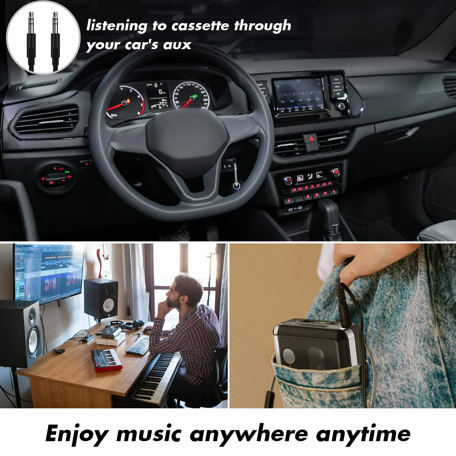Reproductor de Casetes Portátil, Convertidor USB a MP3, Audio de Cinta a Digital con Auriculares