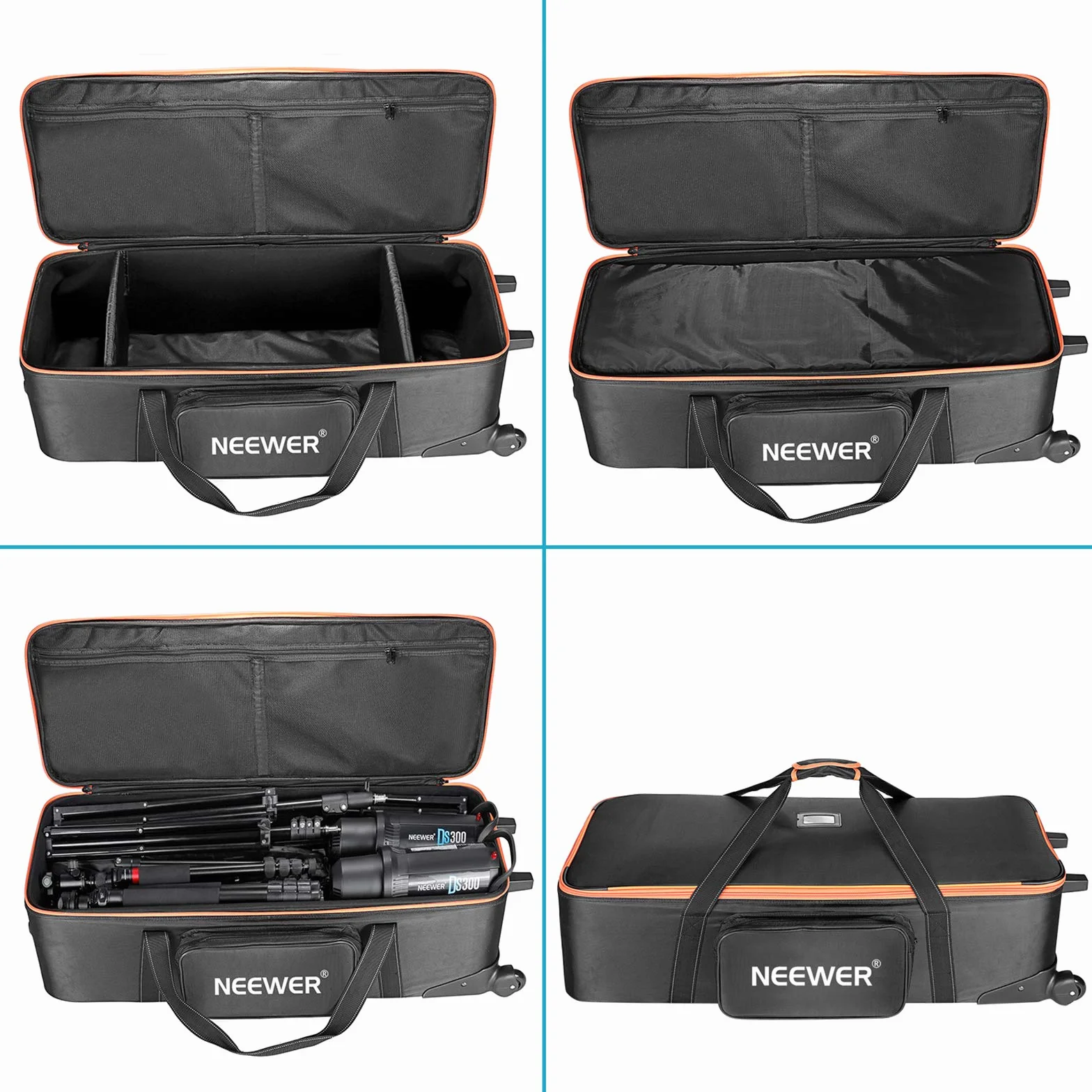 Neewer 10087972 - Bolsa de transporte para equipo de estudio de fotografía,96 x 39 x 29 cm, con correas acolchadas, rueda de compartimento y asa para soporte ligero