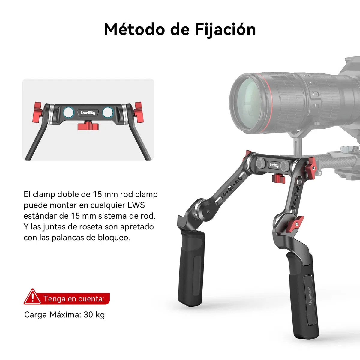 (Nueva Versión) SMALLRIG Rosette Handle Kit con Brazo de Extensión de Rosette para Cámara Shoulder Rig - 2002F