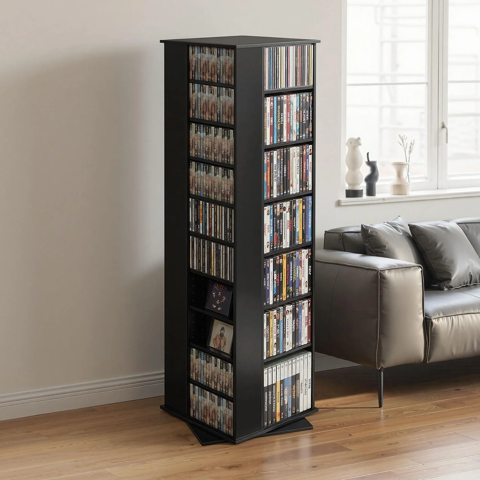 VEVOR Mueble de Almacenamiento Multimedia, Torre para CD, 34 Compartimentos, Giratorio, para CD, DVD, Libros y Discos de Juegos, Ideal para Sala de Estar, Oficina en Casa, Sala de Grabación, Negro