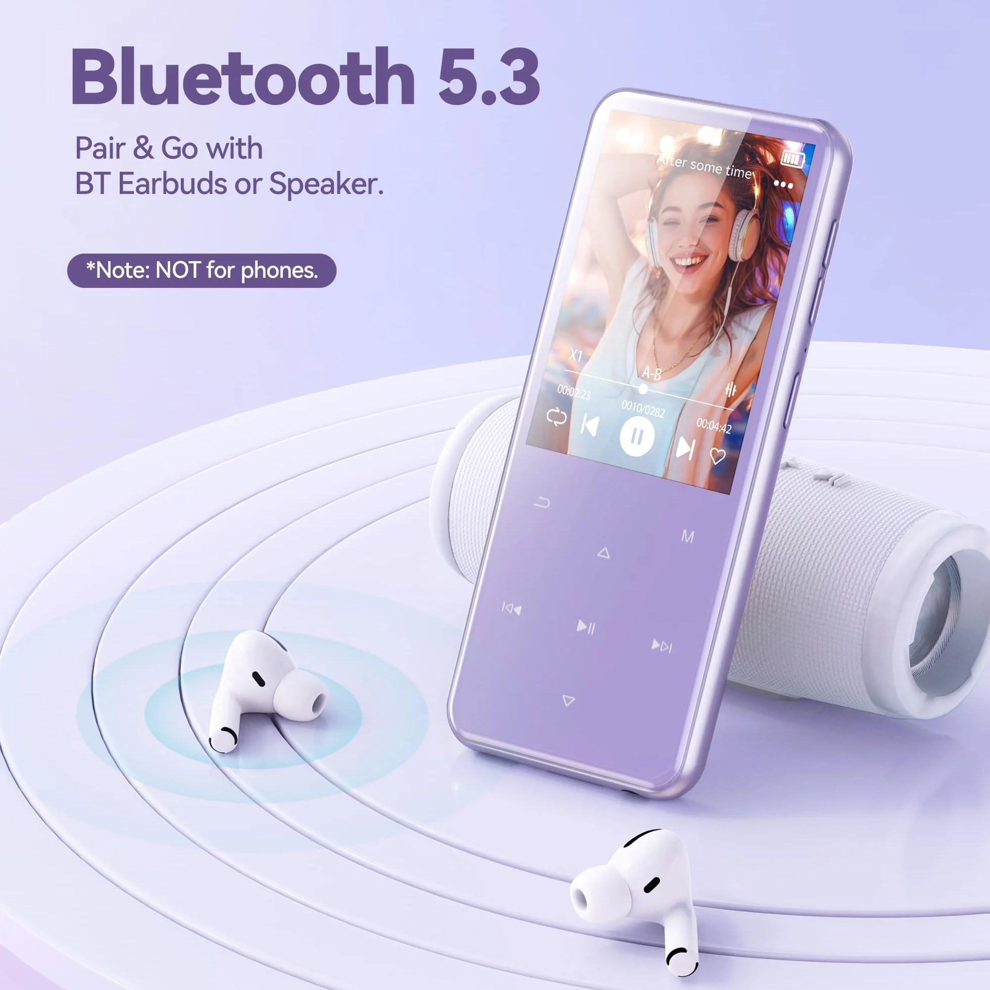 AGPTEK Reproductor MP3 64GB Bluetooth 2.4 Pulgadas Música Altavoz Radio FM Táctil 128GB Morado