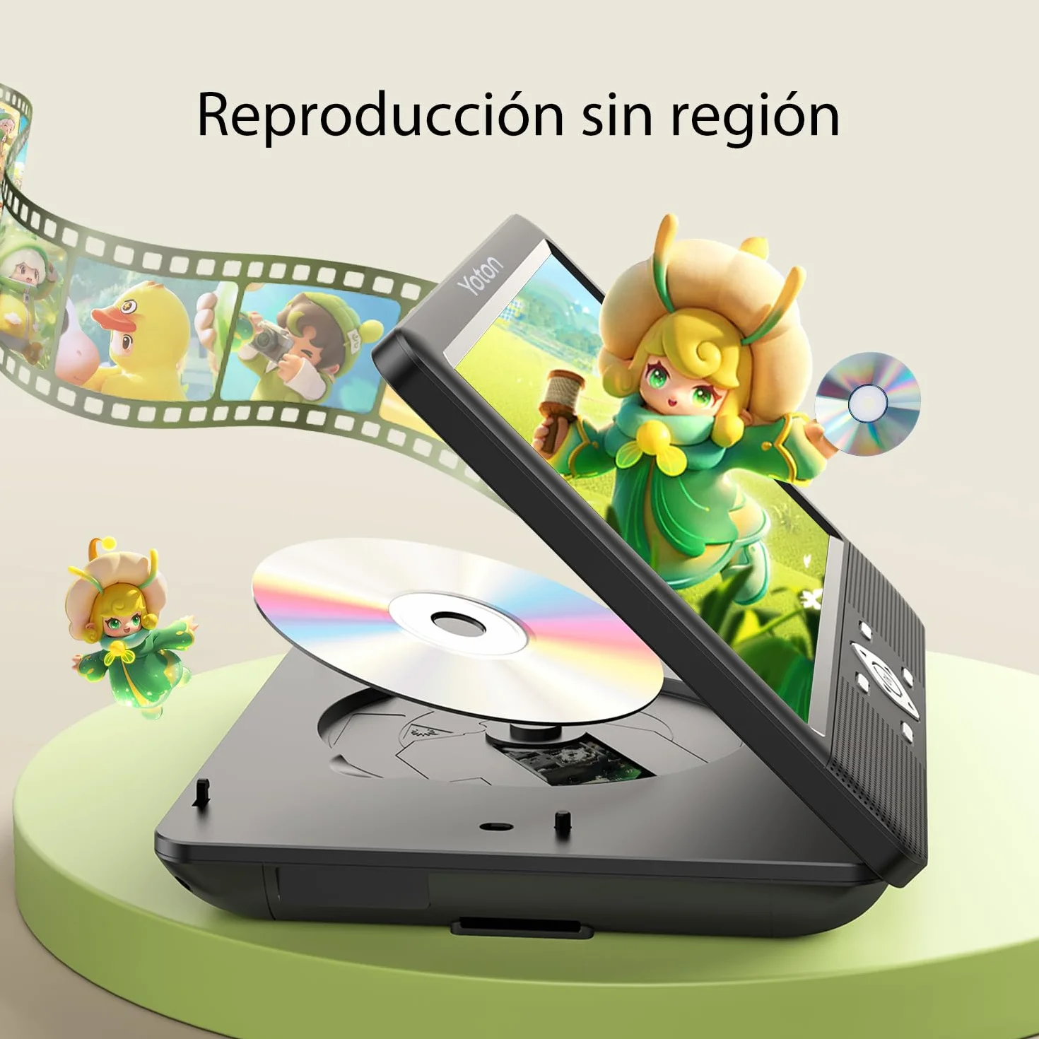 YOTON Reproductor de DVD portátil para niños, 10,5 pulgadas, compatible con USB/SD, con soporte para reposacabezas, 5 horas de