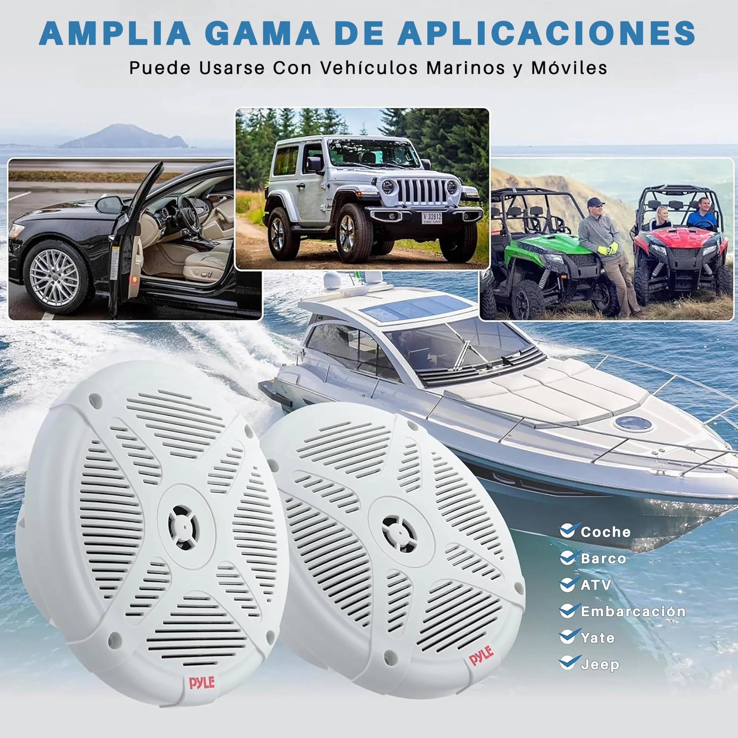 Pyle par de Altavoces Marinos de 6.5”, Sonido Estereo, Exteriores, Resistentes al Agua y a la Intemperie, Potencia de 600V