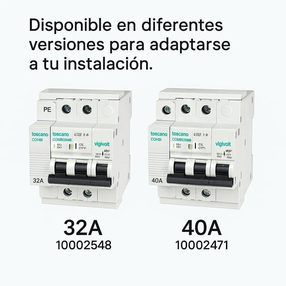 Rasmacor | Tóscano Protector Sobretensiones Transitorias y Permanentes 2P 32A COMBI-2P32T15 Toscano | No instalar en líneas sin neutro 240V | IGA 10kA | Imax 15kA | Montaje en Rail DIN