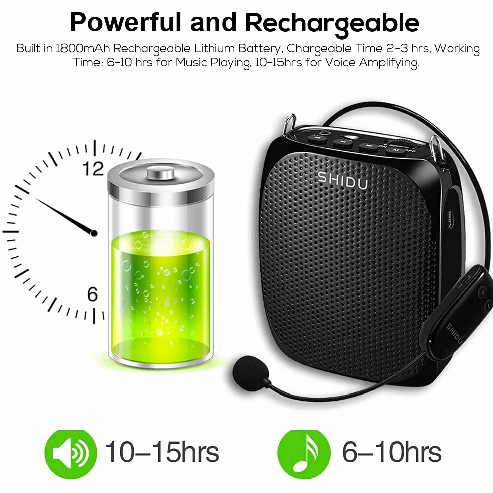 Amplificador de Voz inalámbrico SHIDU S615 Mini Altavoz portátil con micrófono10W Recargable Sistema de megafonía amplificadores Voz micrófonos para Profesores, guías turísticos,Yoga