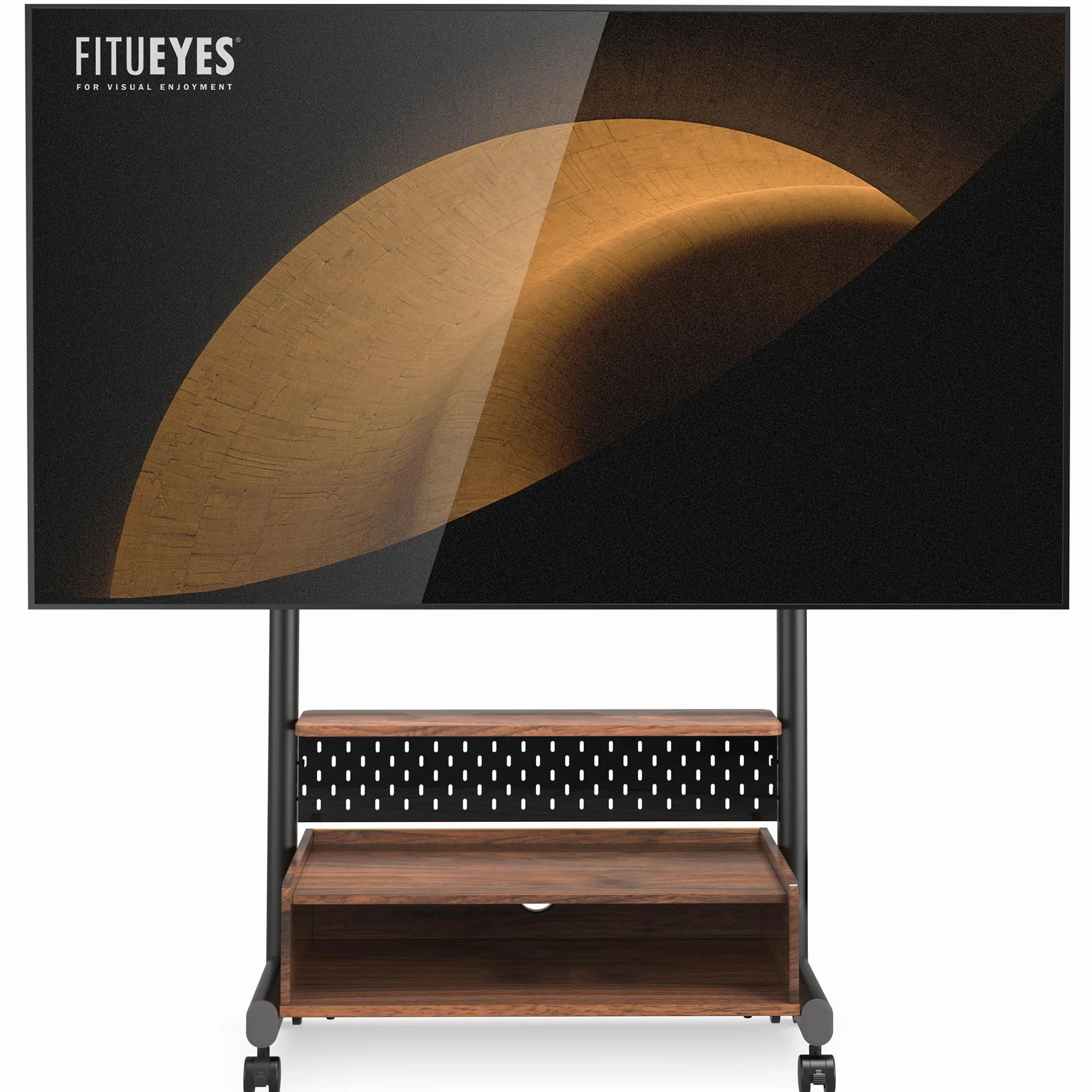 FITUEYES Soporte TV con Ruedas para Pantallas de 40 a 85 Pulgadas,MAX Carga de 60kg,Soporte TV Móvil con Mueble de Madera y Tablero Perforado,Altura Ajustable y Gestión de Cable,Serie K