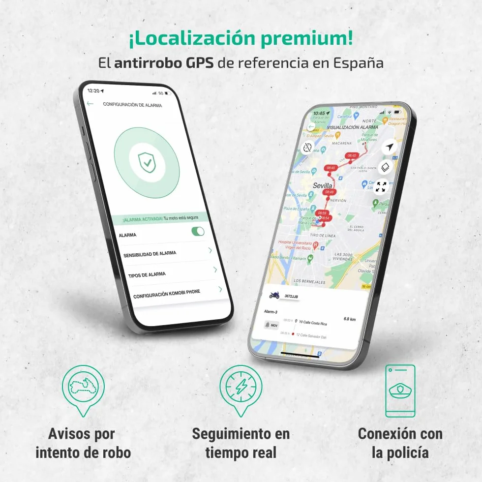 KOMOBI Pro MAX Localizador GPS para Moto con Alarma Antirrobo, Seguimiento en Tiempo Real, Detección de Accidentes y Aviso al Móvil. 3 años de suscripción